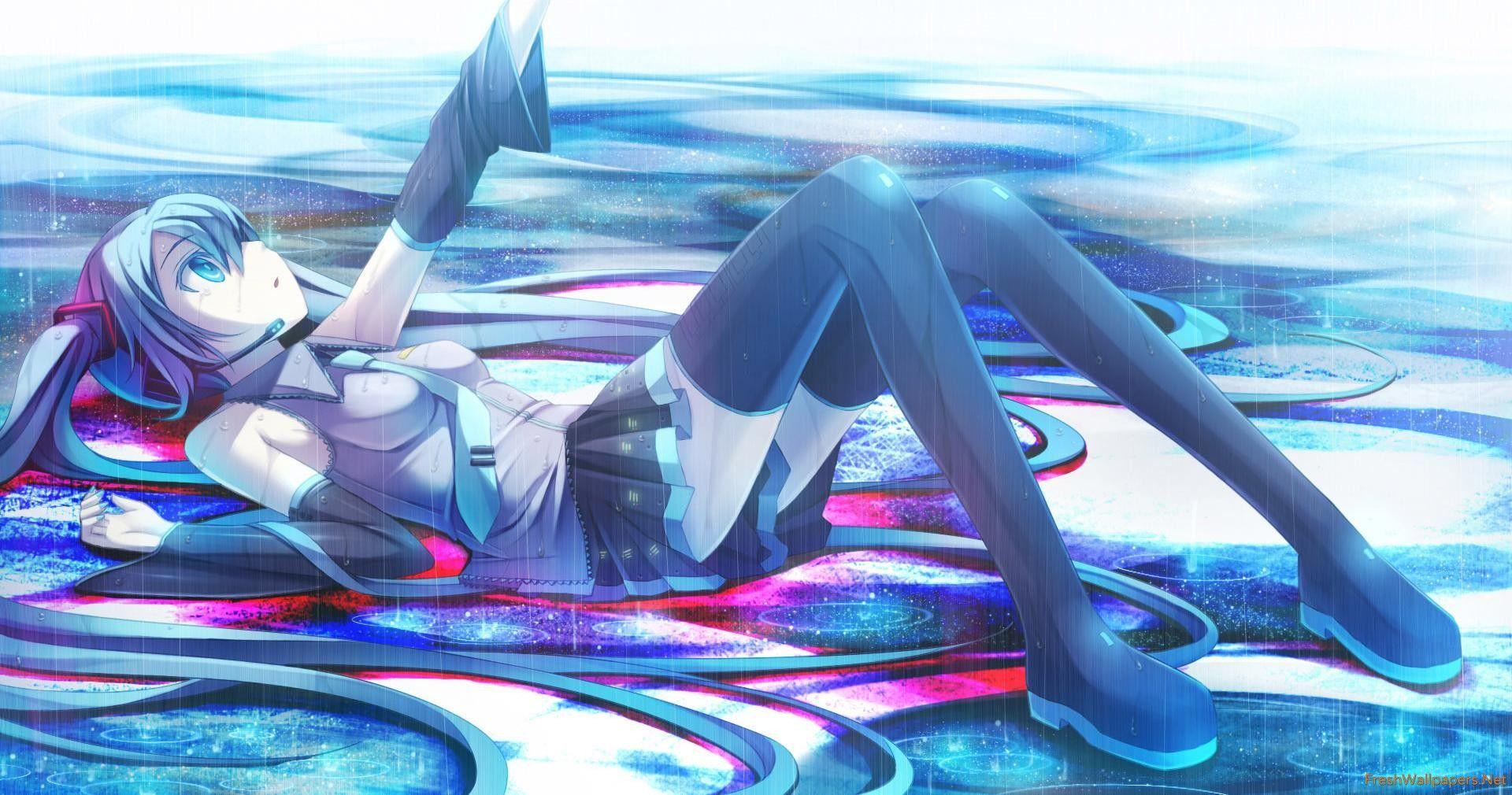 1920x1010 Hatsune Miku on a rainy day