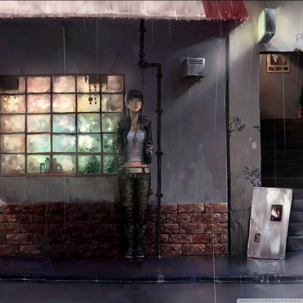 1280x1280 Raining Day Anime Ultra HD Desktop Background Wallpaper for 4K UHD TV : Tablet