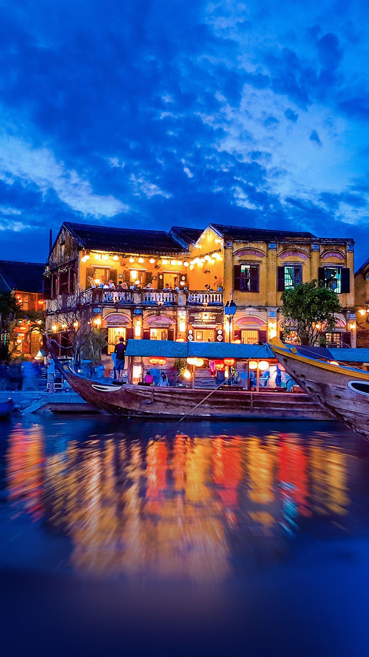1242x2208 Boat summer vacation party blue night nature Download Free HD