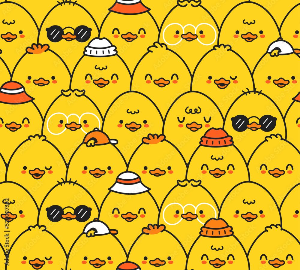 1000x899 Cute funny ducks seamless pattern, wallpaper, background.Vector hand drawn doodle cartoon kawaii character illustration logo. Cute happy ducks cartoon kawaii seamless pattern art concept Stock Vector