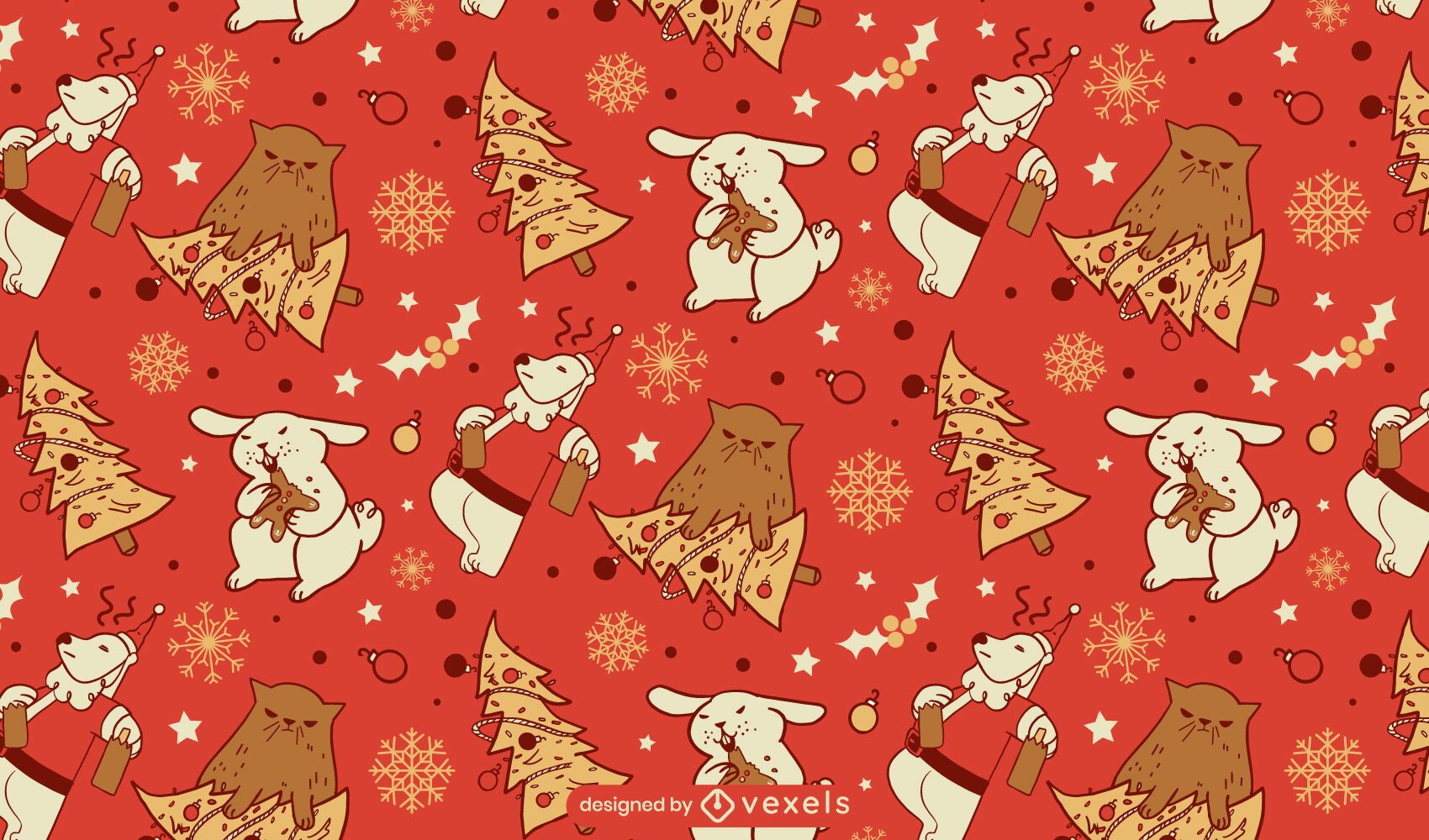 1700x1000 Christmas Holiday Animals Funny Pattern Design Vector Download