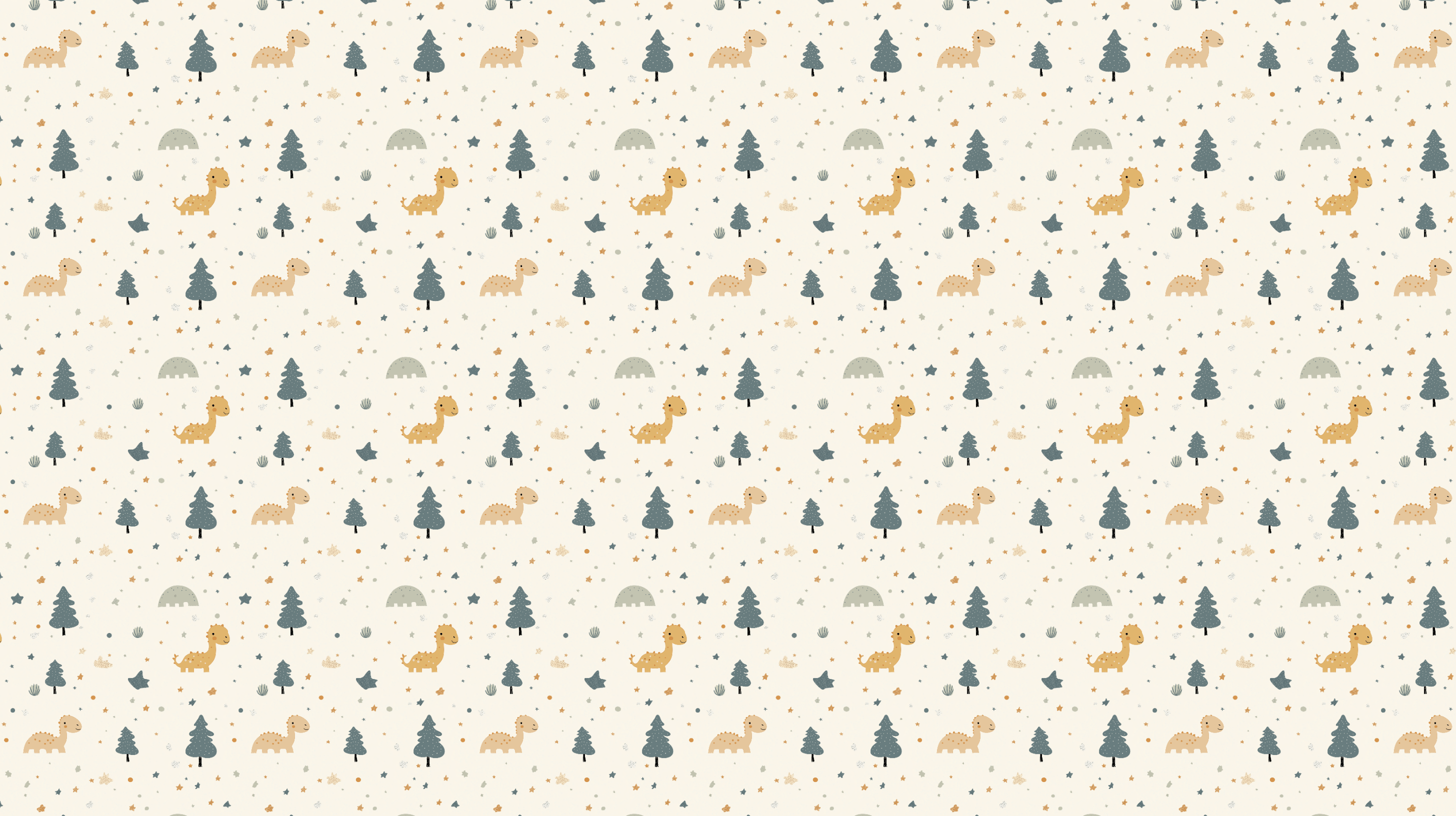 2912x1632 Kids room wallpaper with patterns. Funny dinosaurs on a pastel background