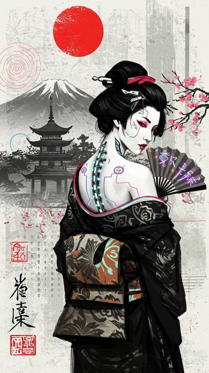 736x1308 Gothic japanese tattoo. Geisha samurai art, Geisha samurai wallpaper, Geisha japanese art
