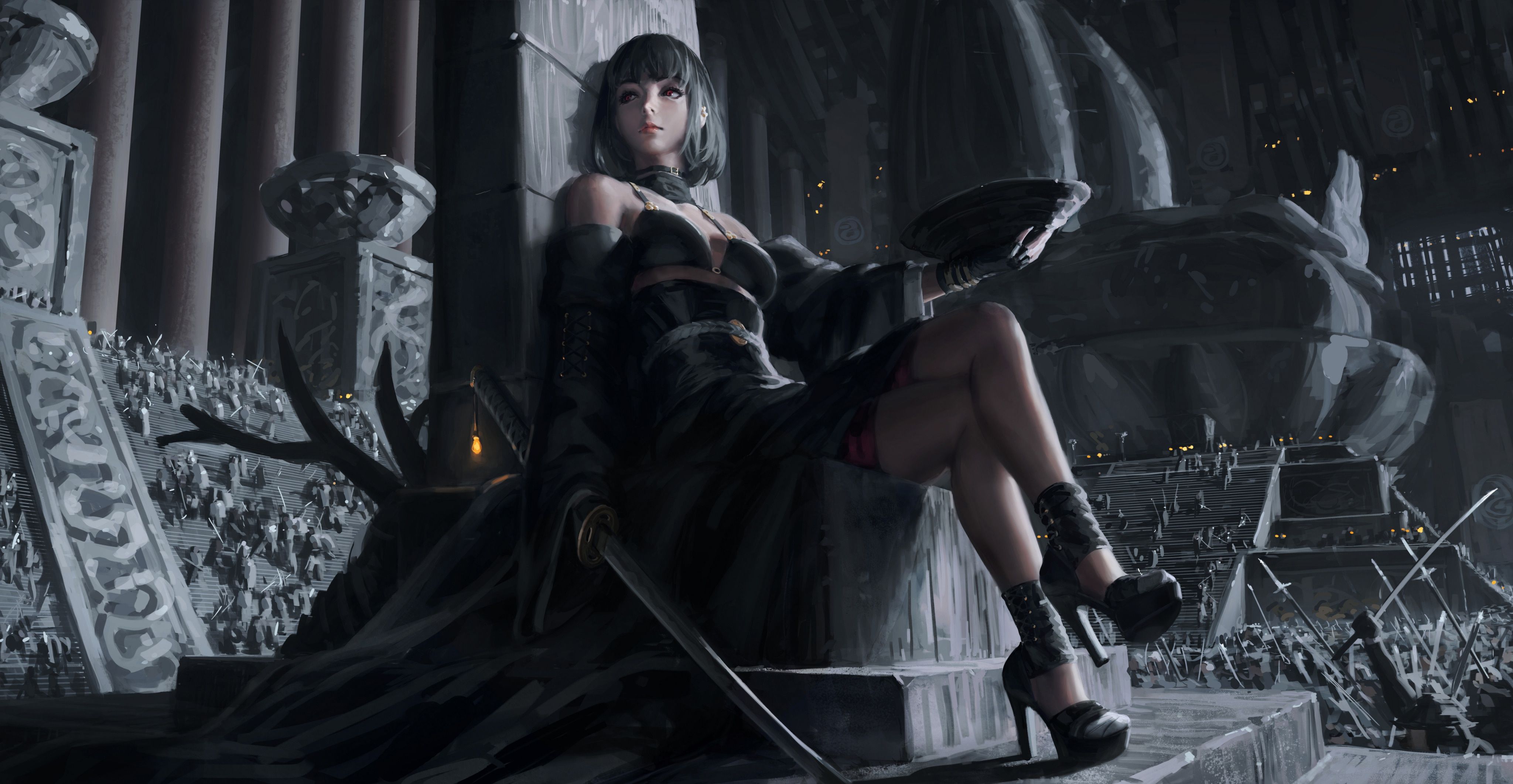 4096x2124 Warrior Queen: HD Wallpaper Of A Katana Wielding Fantasy Icon** By GUWEIZx2124