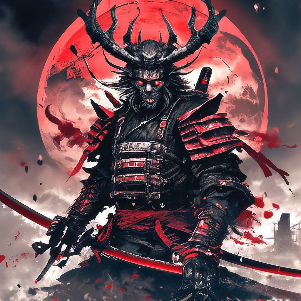 1024x1024 Demon samurai, gothic, dark background, high quality