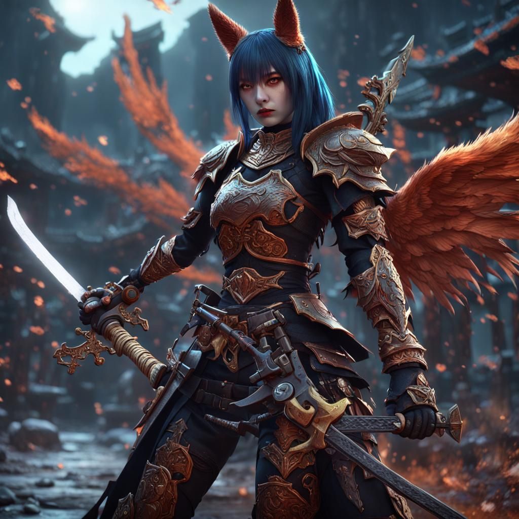 1024x1024 Fox angel samurai Angel Samurai Knight with Chainsa