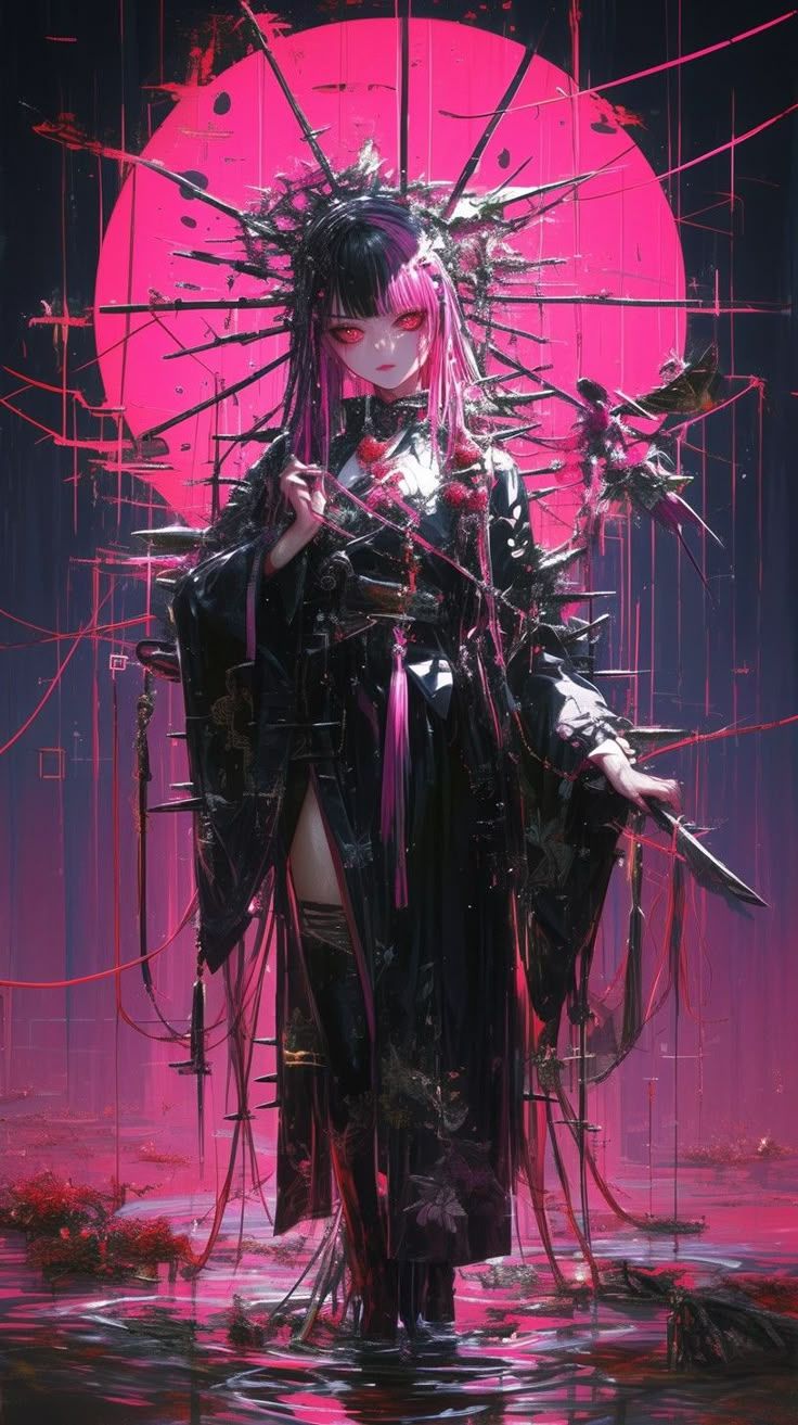 736x1313 Dark cyberpunk wallpaper. Japanese cyberpunk wallpaper, Gothic samurai, Female warriors