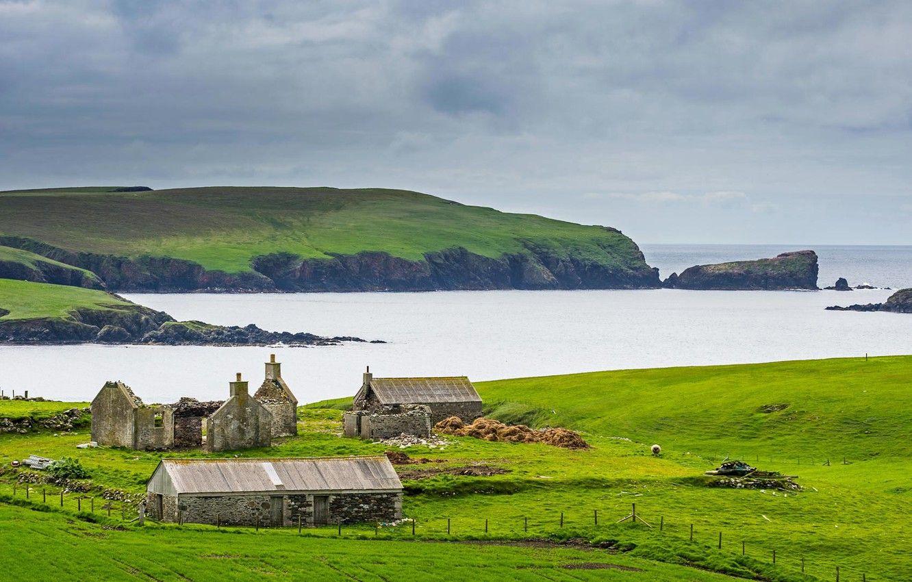 1332x850 Wallpaper sea, Scotland, Shetland Islands, old farm image