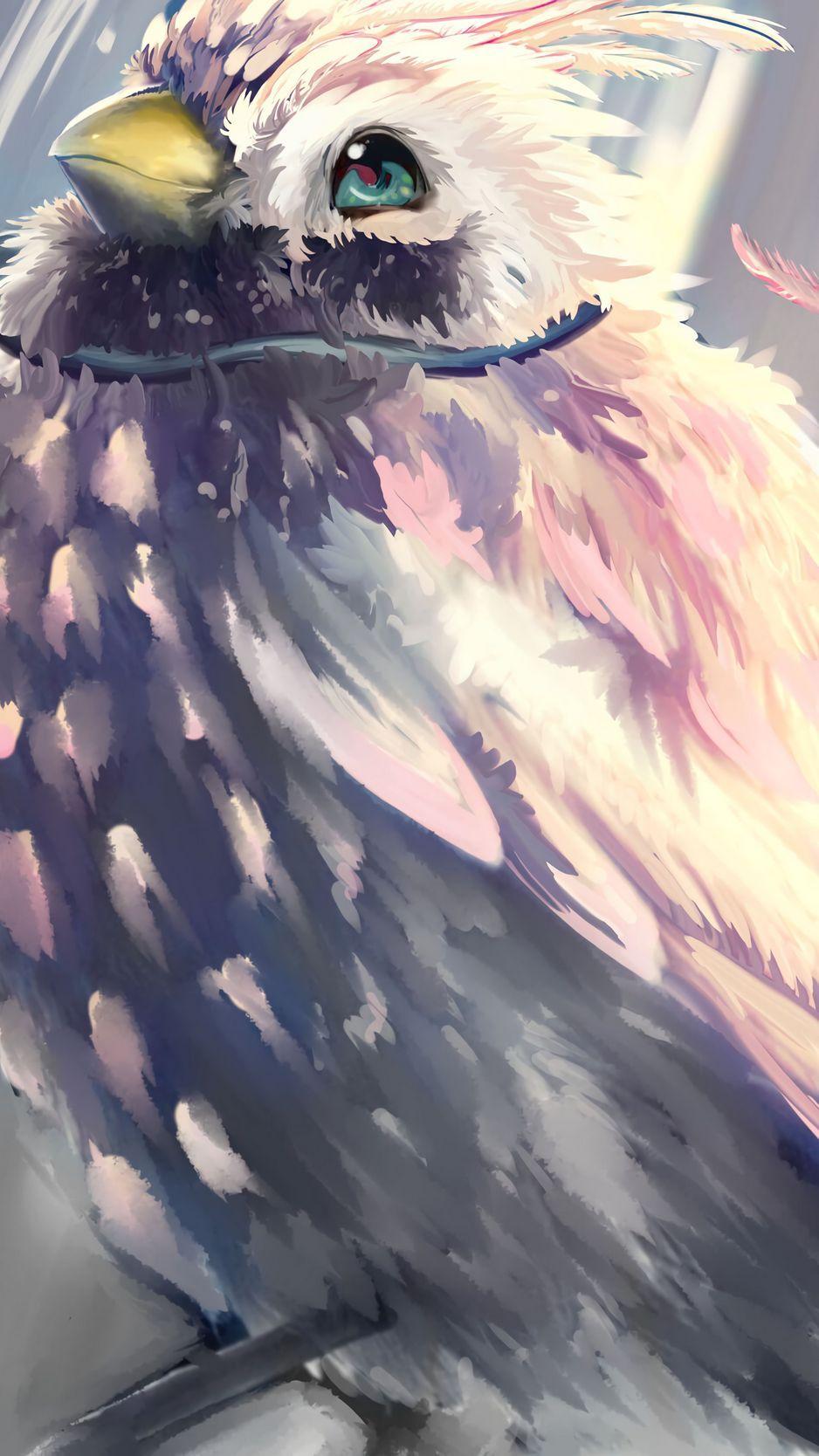 938x1668 Download Wallpaper 938x1668 Bird, Pink, Feathers, Art Iphone 8 7