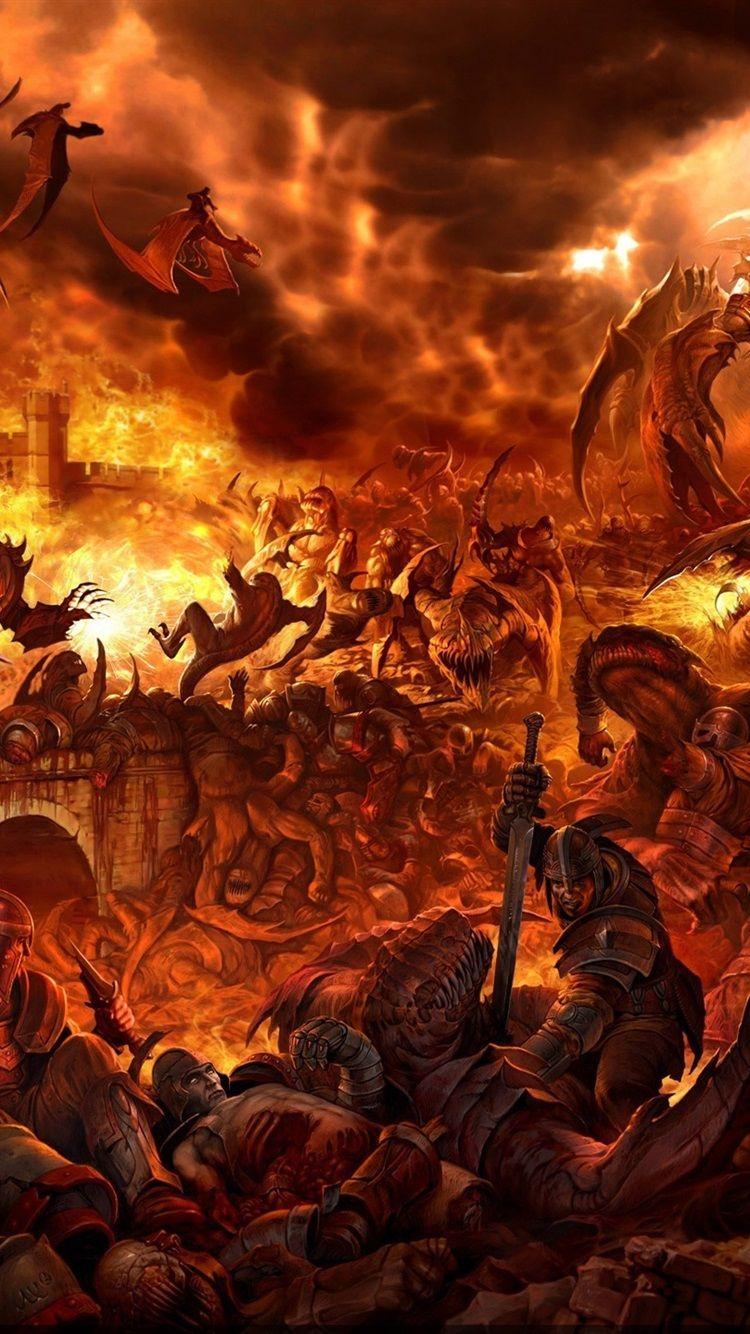 750x1334 Battle Dragons Fire People And Monsters 750x1334 IPhone 8 7 6 6S