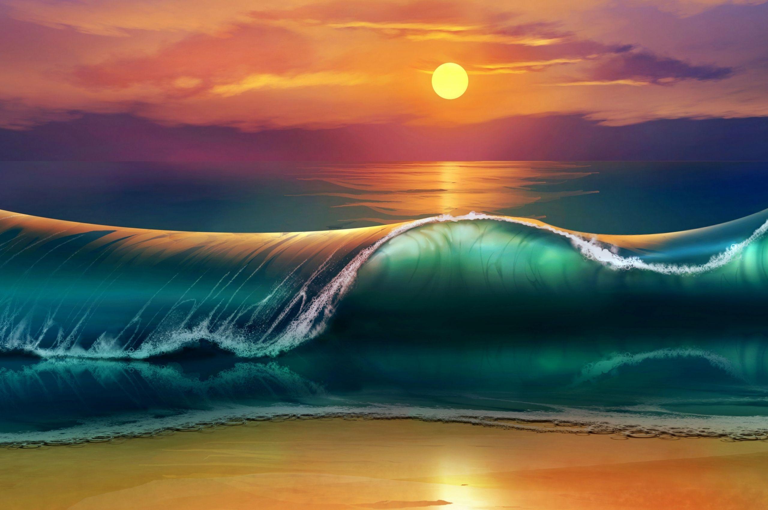 2560x1700 Free download Wallpaper 38402160 art sunset beach sea waves 4K