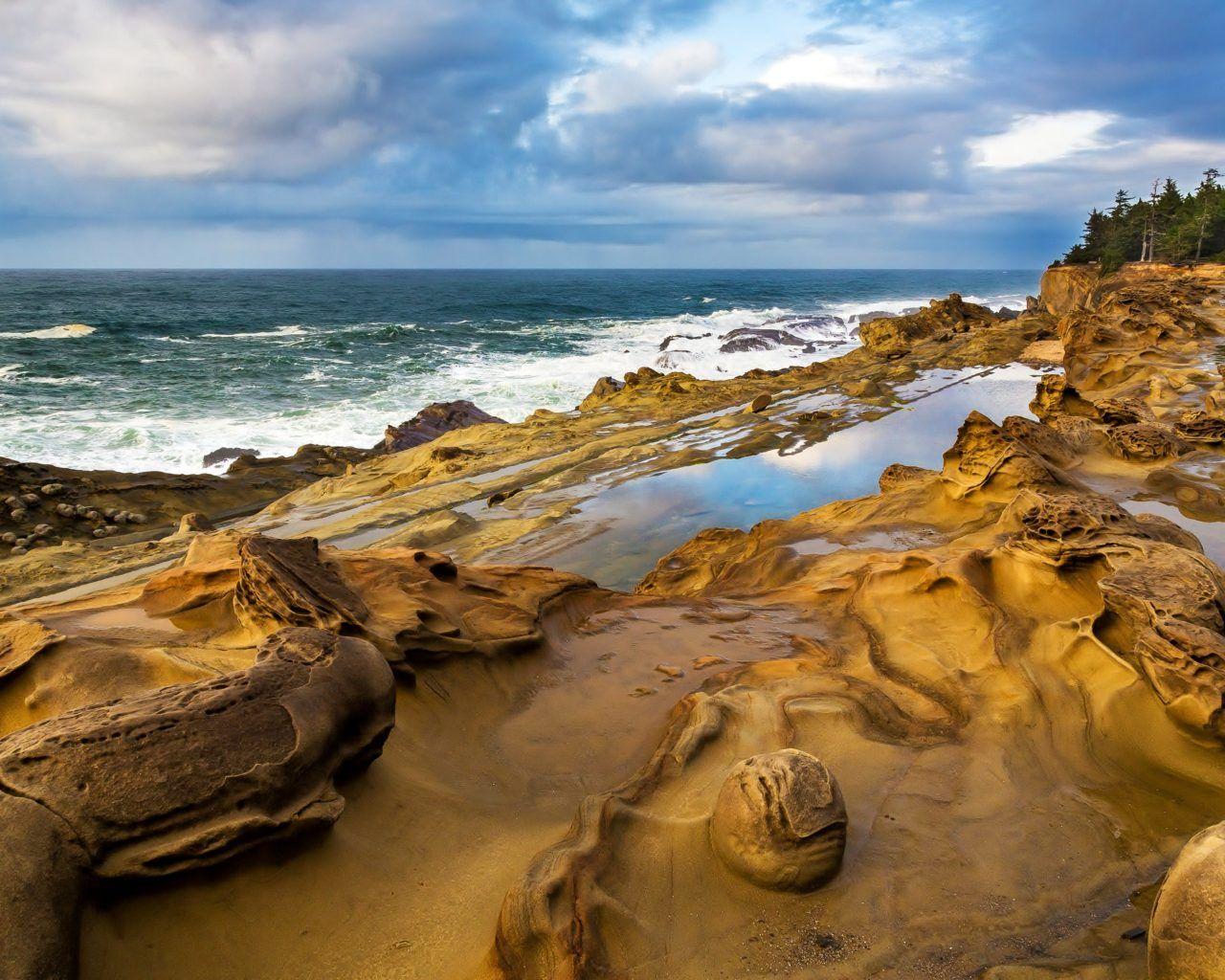 1280x1024 Stone Beach Sea Waves Ocean Wallpaper 4k Ultra HD Wallpaper