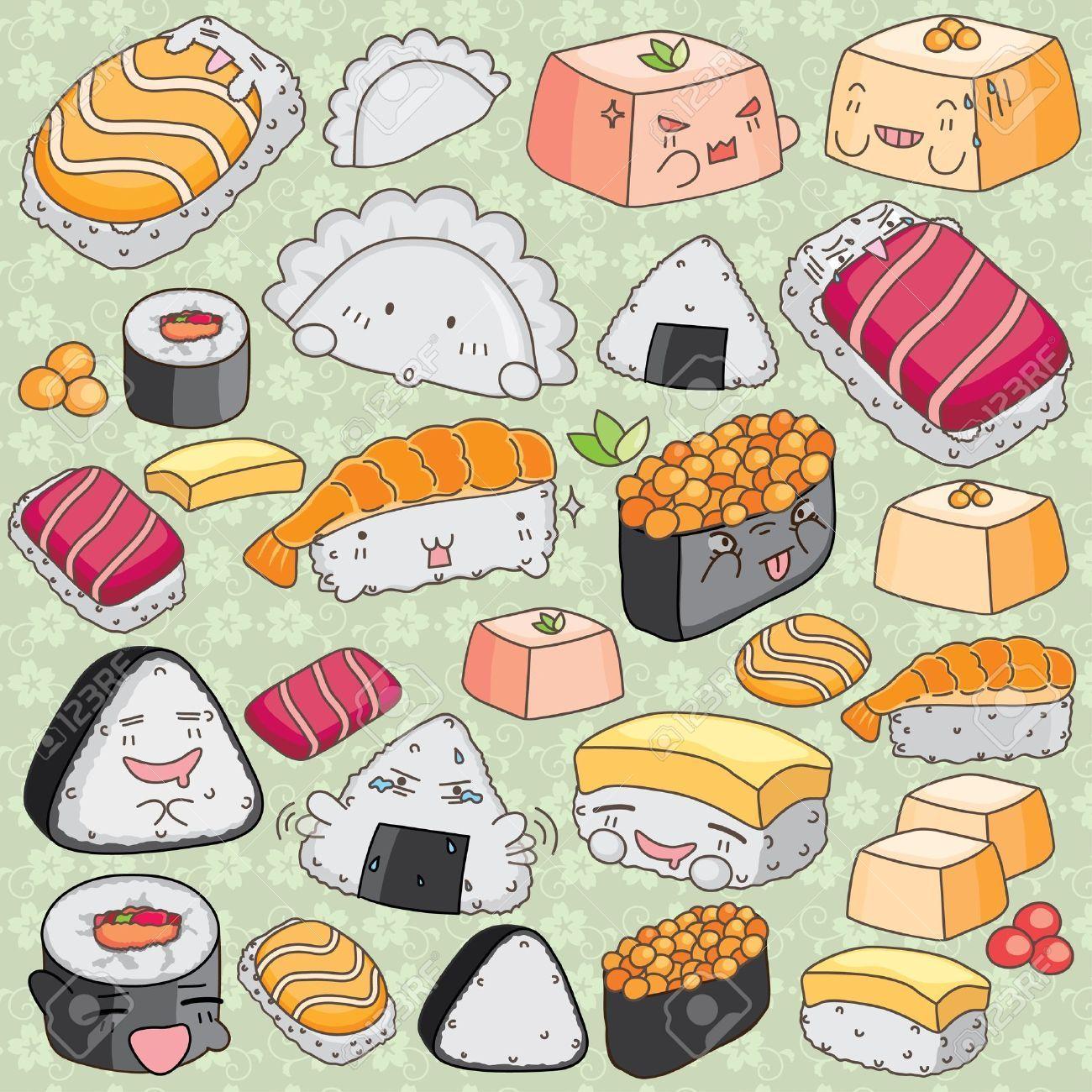 1300x1300 Sushi Illustrations. Japanese Food Art. Pizza vector