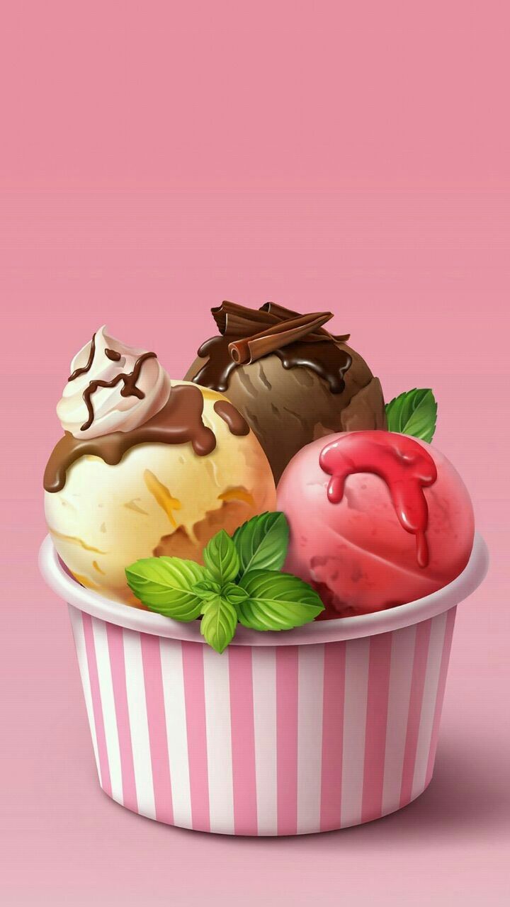 720x1280 Delicious Ice Cream Trio in a Pink Cup. Yummy ice cream illustration, Colorful ice cream