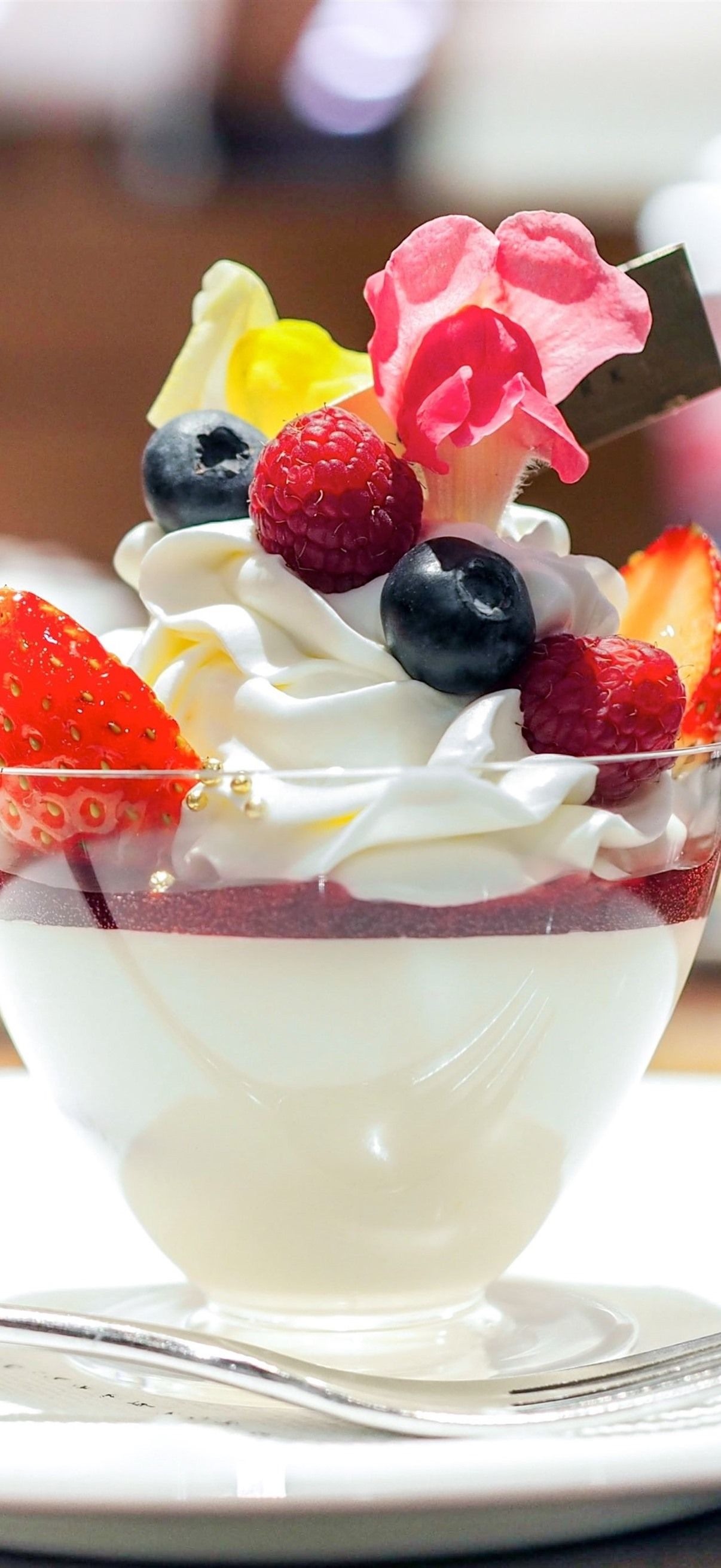 1206x2622 Dessert, Berries, Ice Cream, Cup, Fork 1206x2622 IPhone 16 17 Pro Wallpaper, Background, Picture, Image