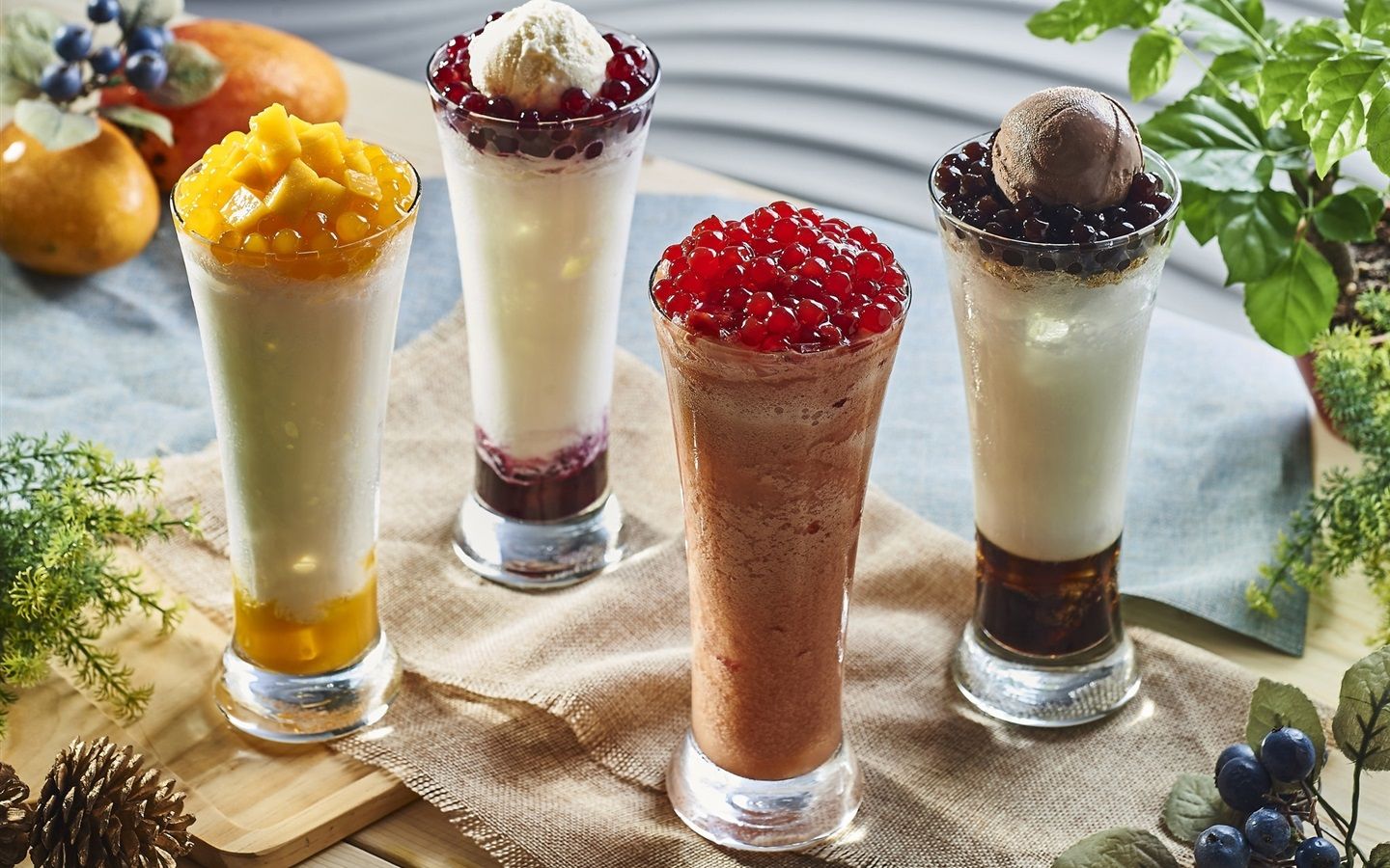 1440x900 Wallpaper Four glass cups fruit ice cream 1920x1200 Picture, Image