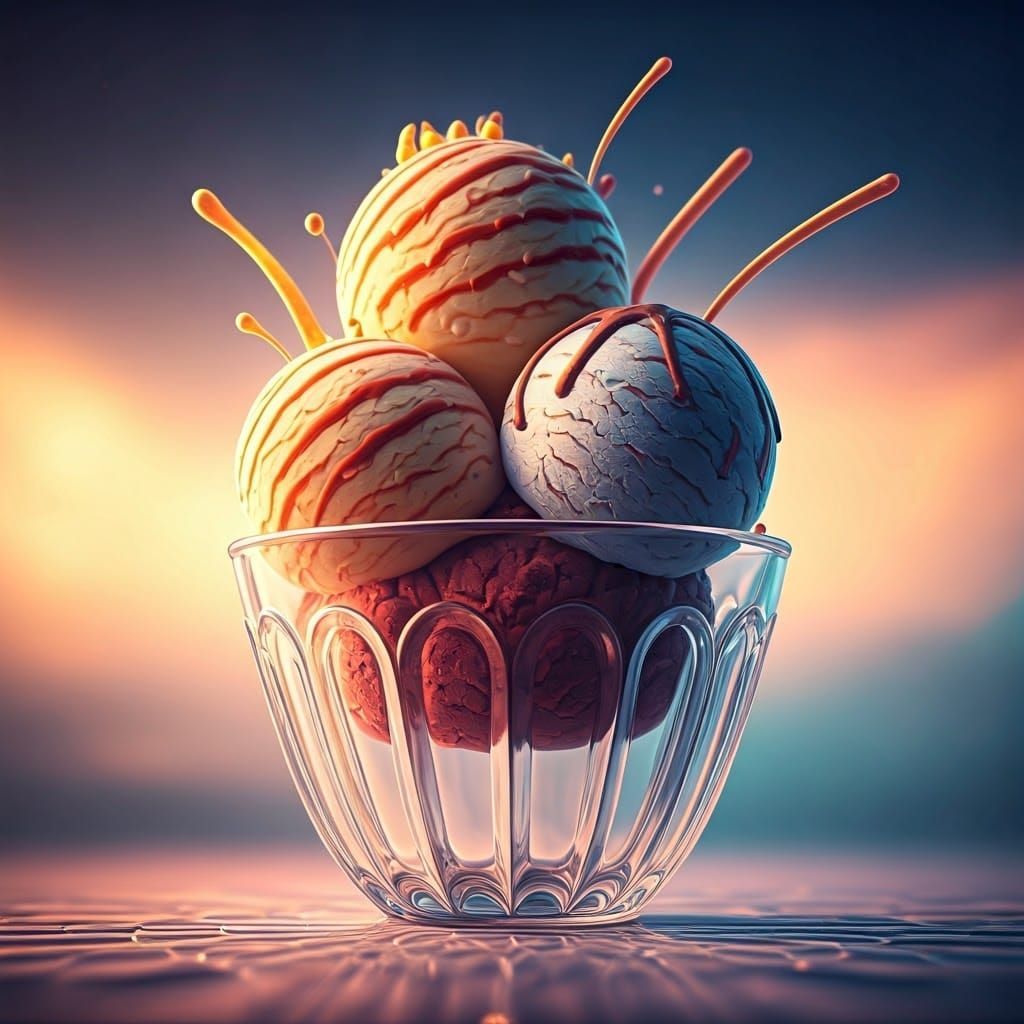 1024x1024 An ice cream cup with three tantalizing and delicious ice cream scoops