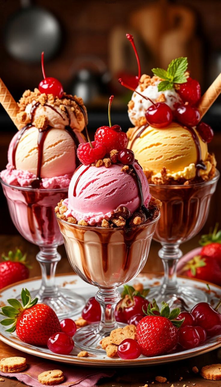 736x1288 Ice cream aesthetic cup. Icecream with chocolate and cherry, Strawberry icecream in chocolate cup, Fruit