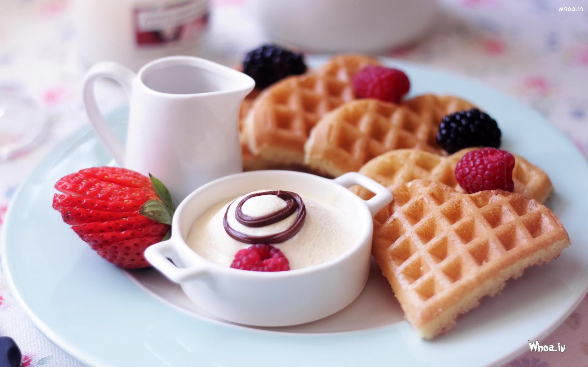 1920x1200 Strawberry Ice Cream And Tea Cup Wallpaper