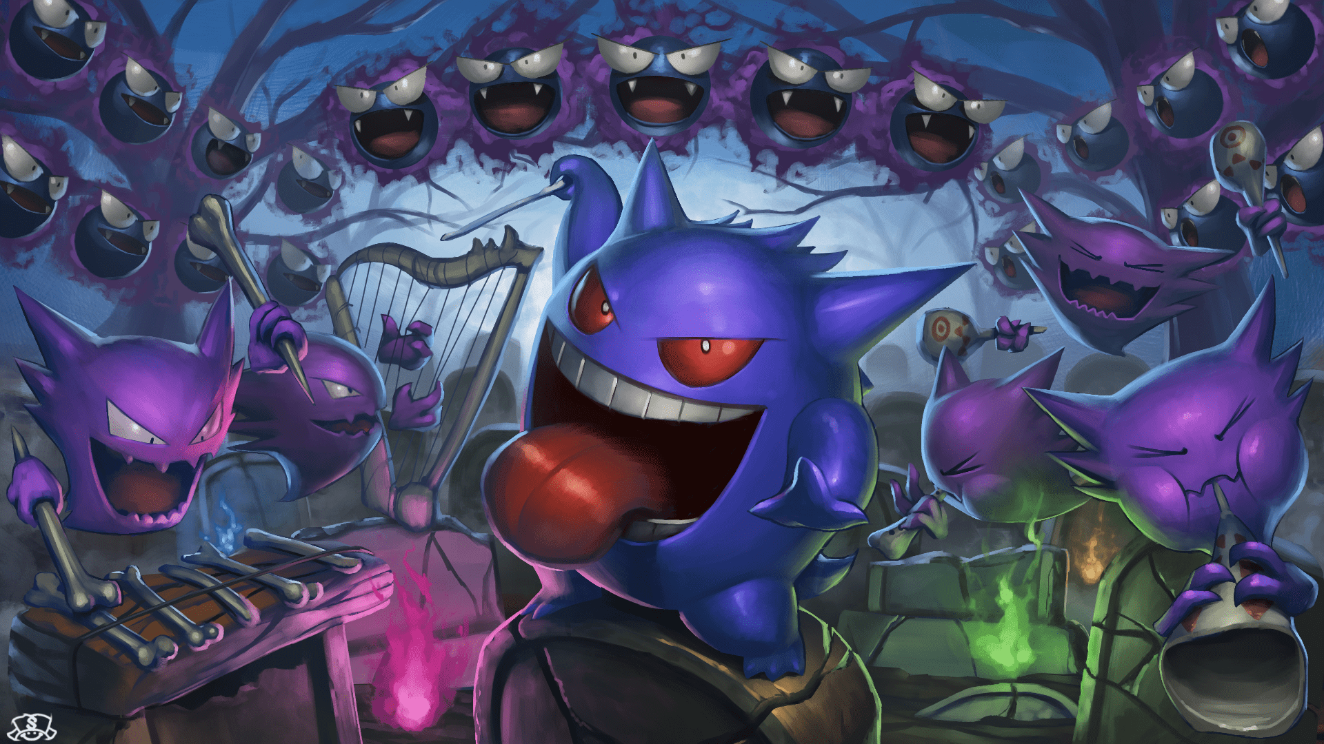 1920x1080 HD Pokémon Spectral Trio: Gengar, Haunter & Gastly Anime Wallpaper by スペアリブx1080