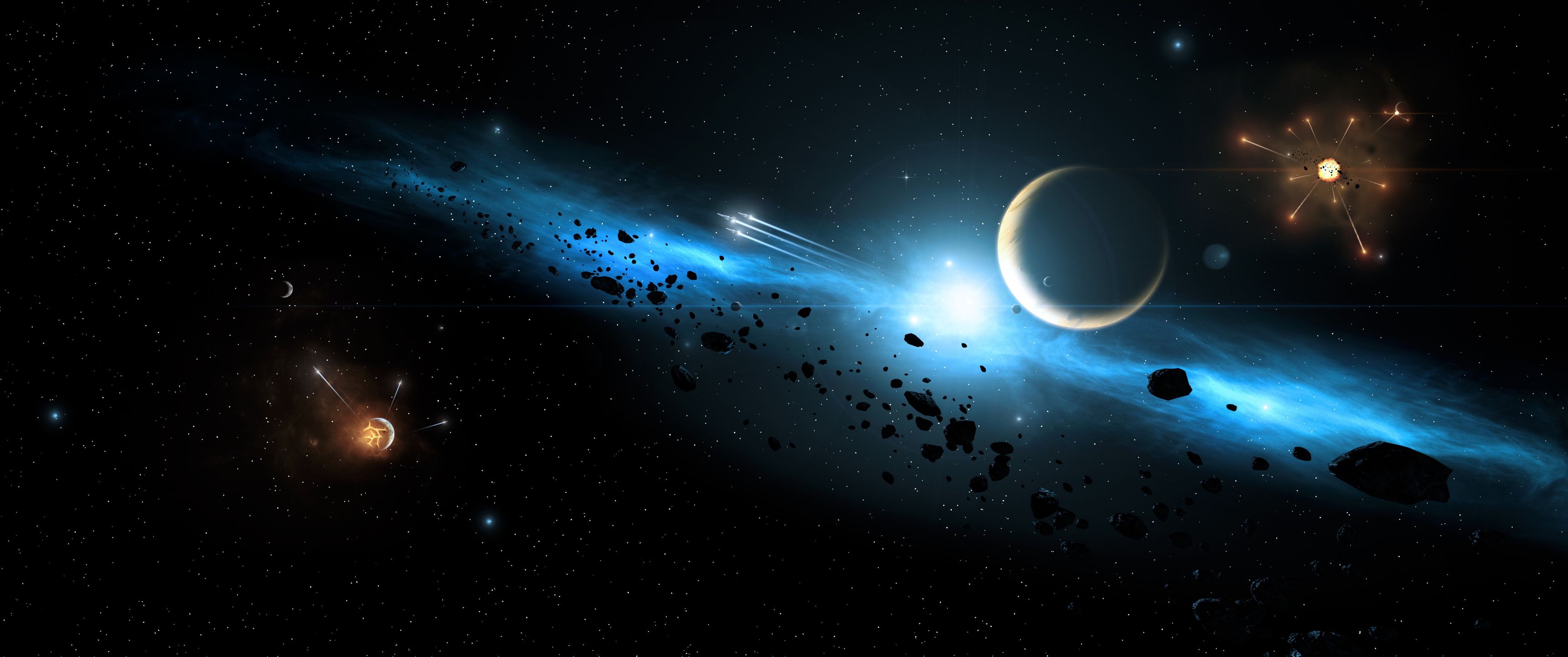 3440x1440 Download Galaxy, Galaxy, Planet, Space, Space, Stars Wallpaper in 3440x1440 Resolution