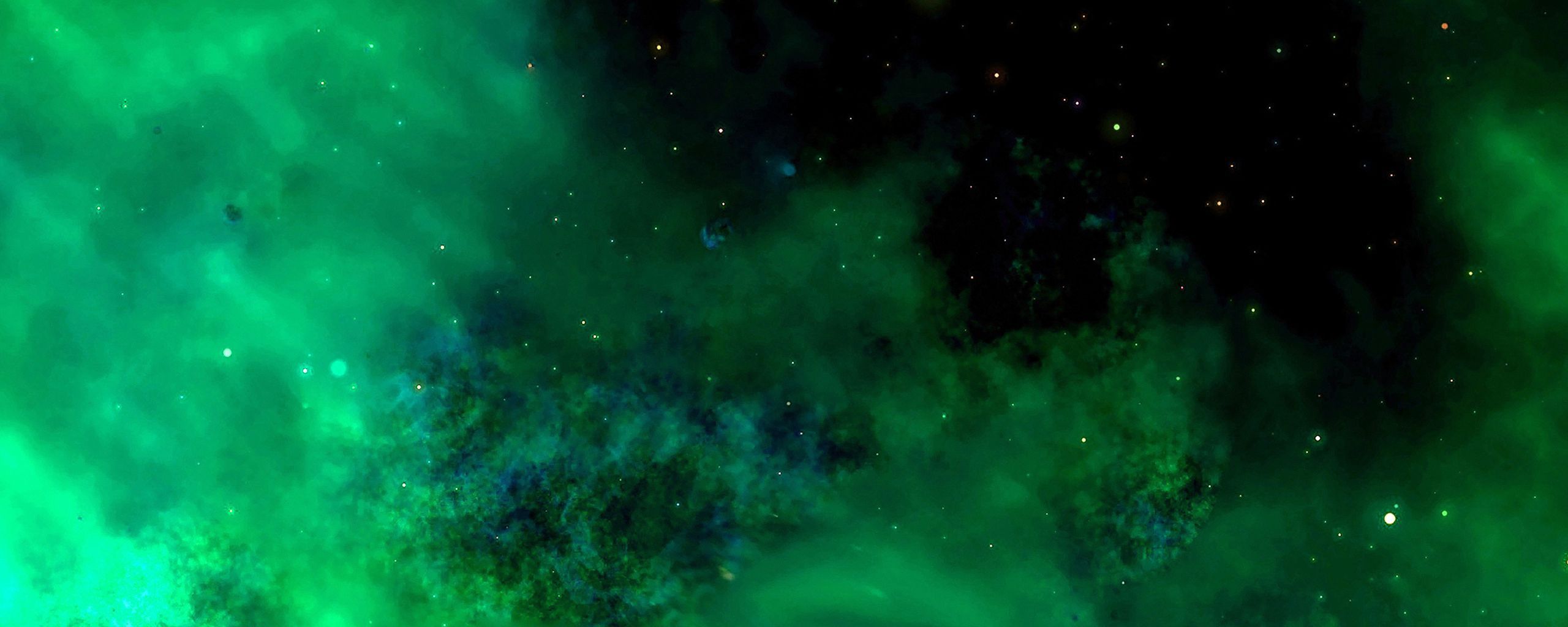 2560x1024 Download wallpaper 2560x1024 space, universe, stars galaxy, radiance, green ultrawide monitor HD background