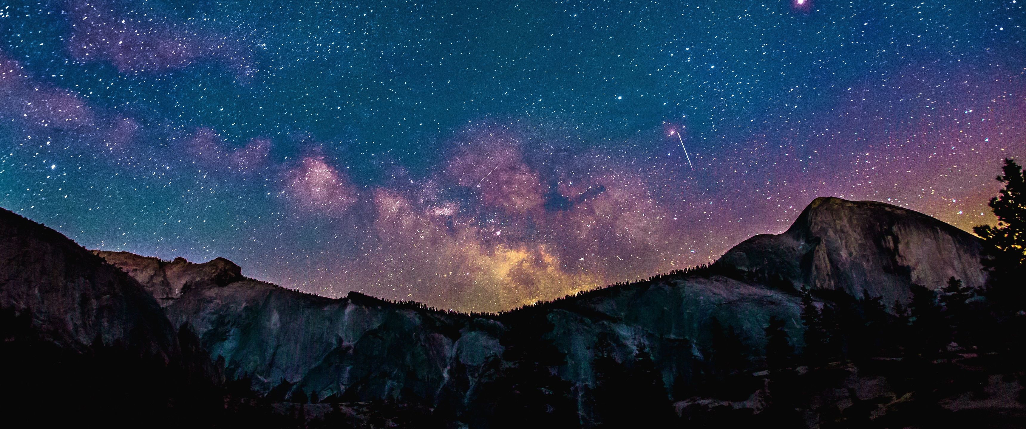 3440x1440 Stars Space Landscape Mountains UltraWide Quad HD 1440P , HD 4k Wallpaper, Image, Background, Photos and Picture