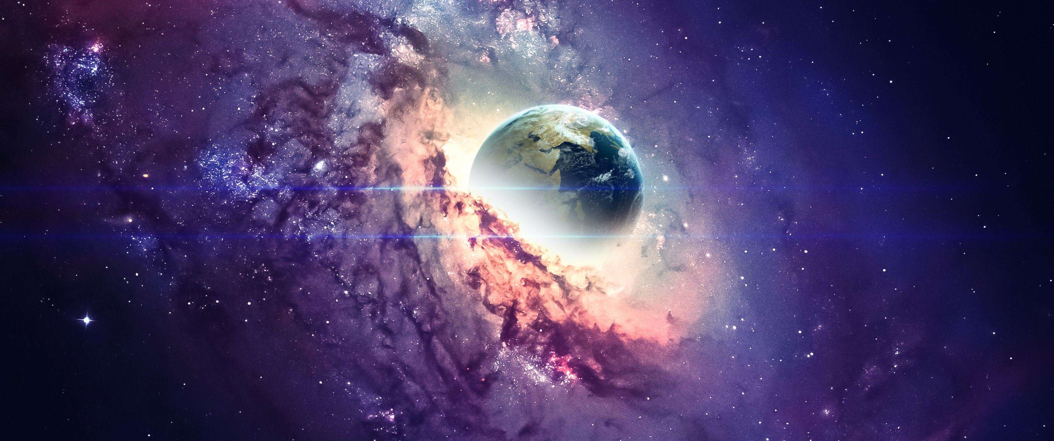 3440x1440 Earth Wallpaper 4K, Nebula, Galaxy, Milky Way, Stars