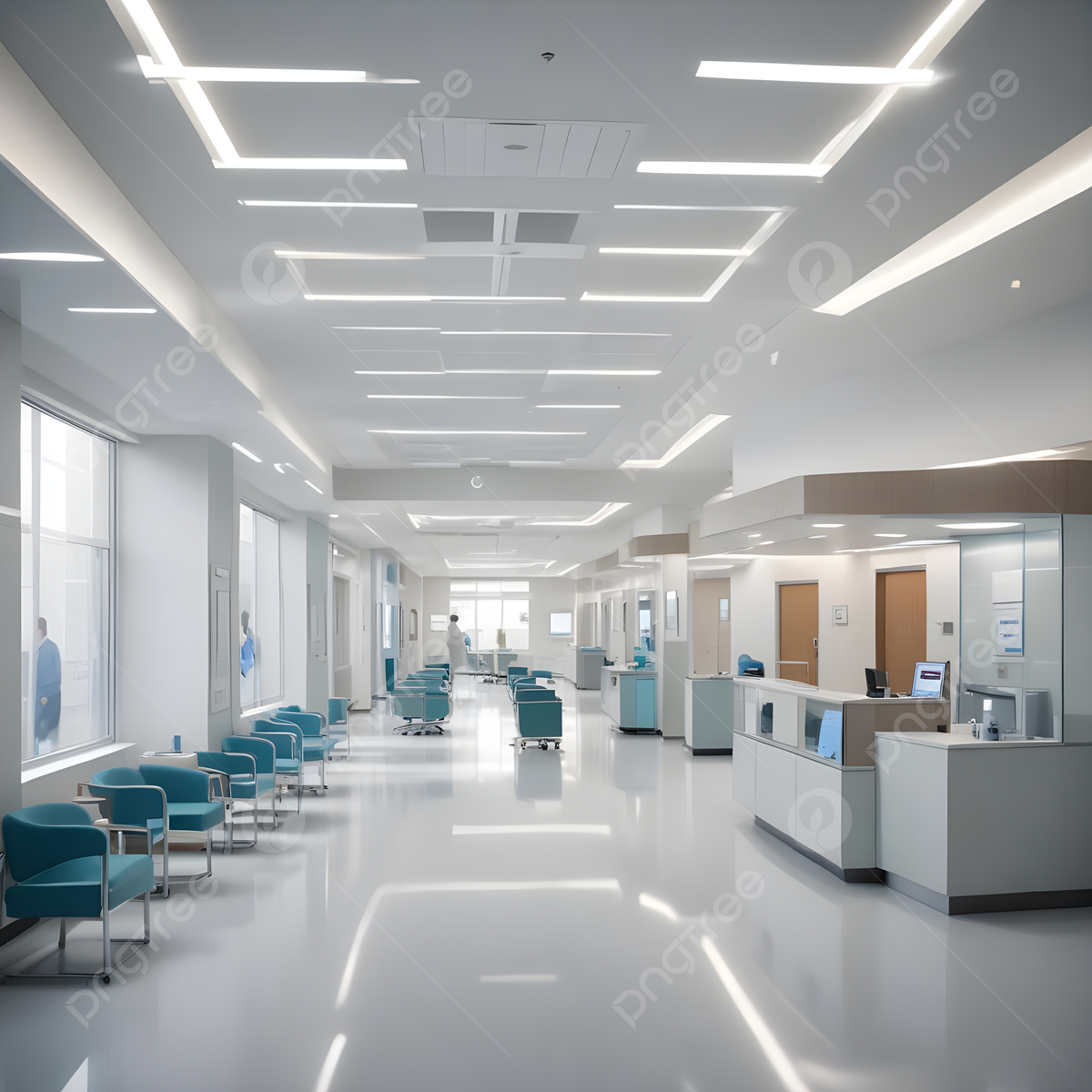 1200x1200 Modern Hospital Hallway With Waiting Area And Reception Desk, Hospital, Medical, Hospital 3D Background Image And Wallpaper for Free Download