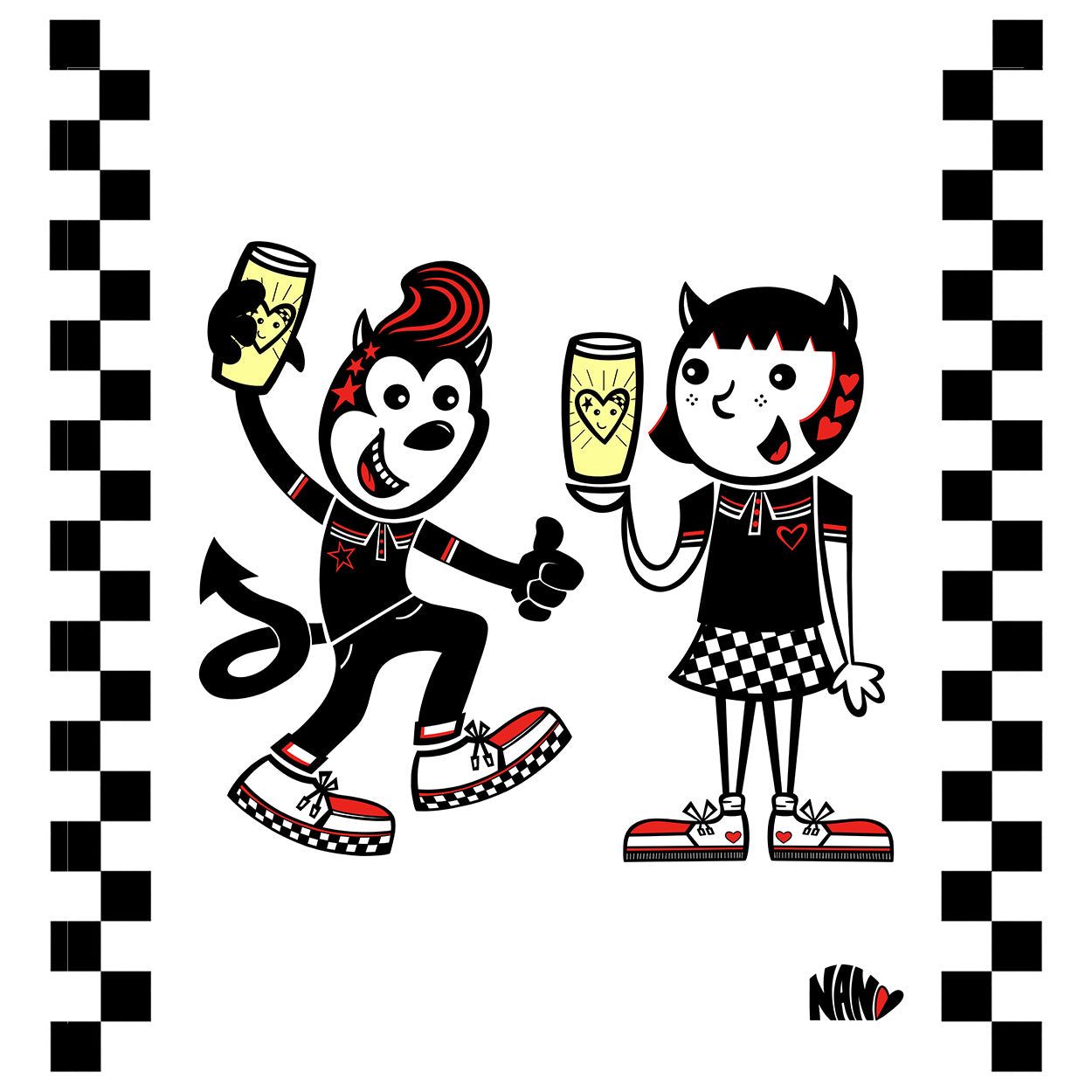 1250x1250 Devil Cat and Little Devil Rude Girl 12X12 Print