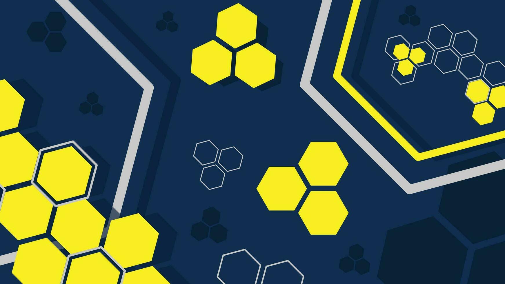 1742x980 4K ultra high definition Abstract background, modern hexagonal shapes, dark blue yellow. Use for decoration, illustration, backdrop, wallpaper