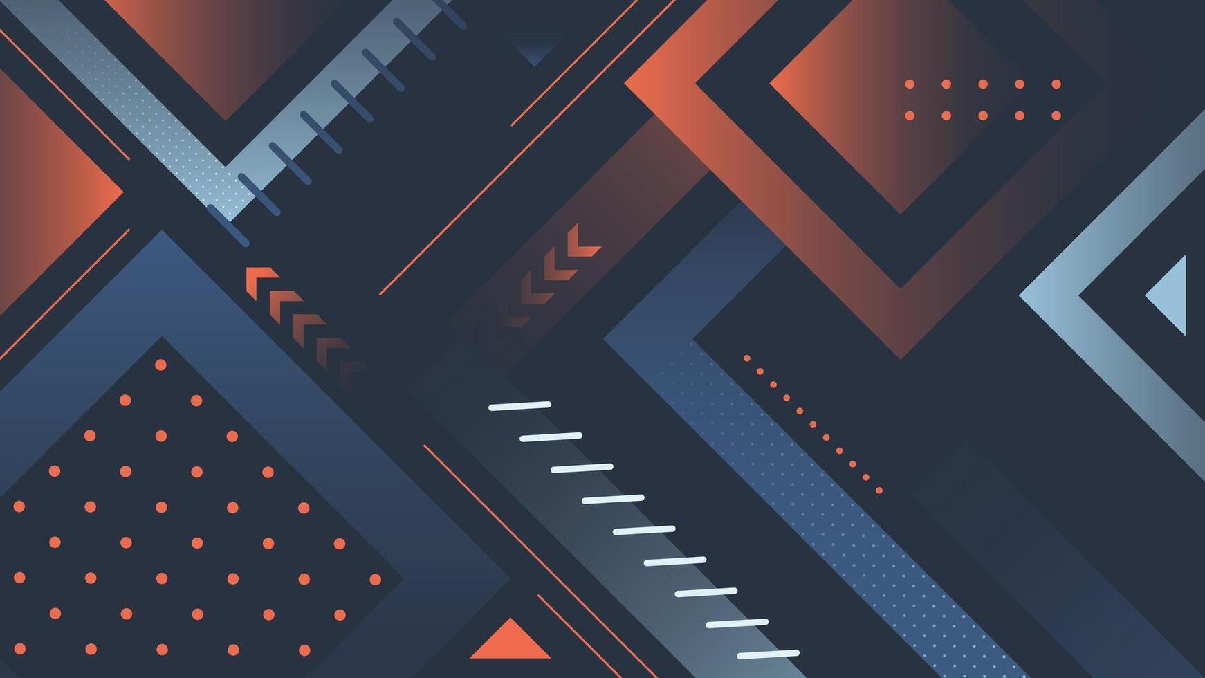 1742x980 Dynamic abstract background featuring geometric shapes, lines, dots, and arrows in blue and orange tones perfect for modern design, digital art, and creative projects