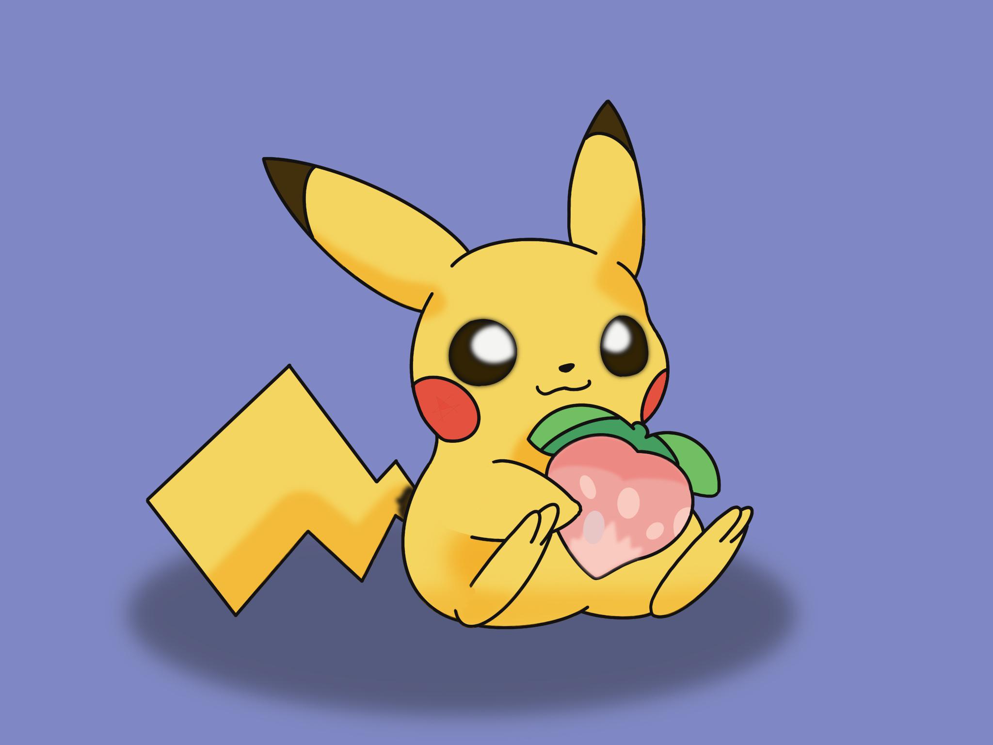 2048x1536 Pikachu enjoying a Pecha Berry. If the holder is poisoned, it will consume its held Pecha Berry and cure it of poison