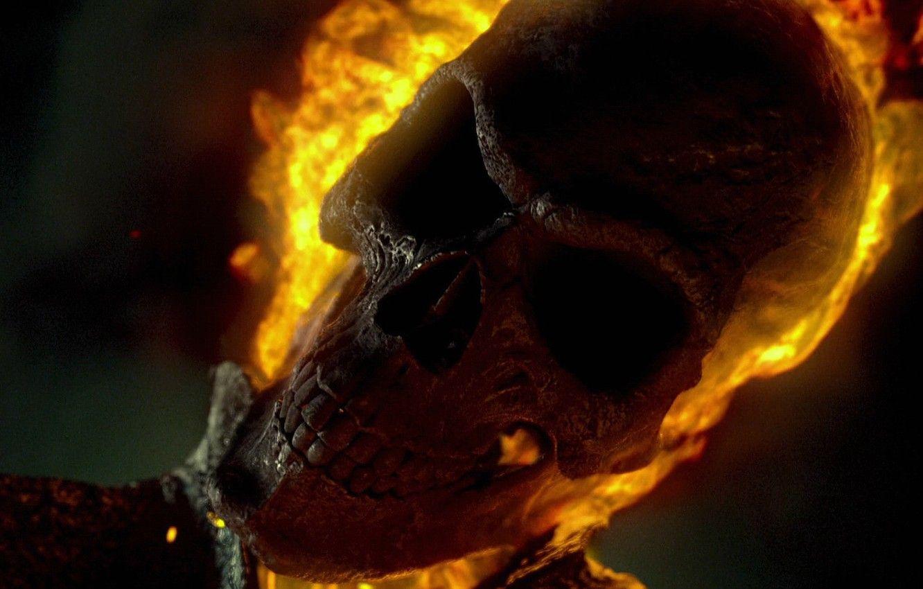 1332x850 Wallpaper fire, skull, the demon, demon, Ghost Rider, Marvel
