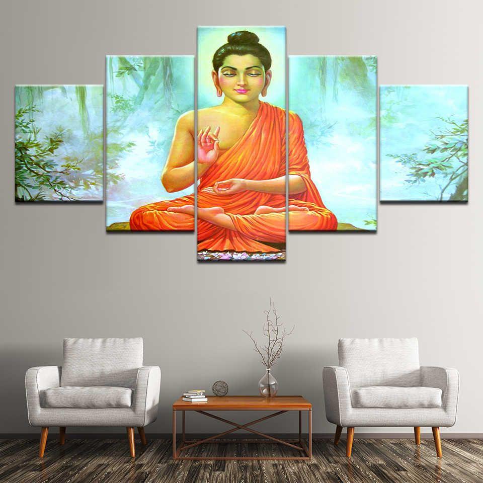 960x960 Canvas Painting Buddha Purnima Vesak in India 5 Pieces Wall Art