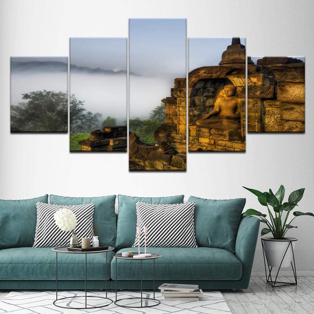 1000x1000 WLHBH Canvas Painting Buddha Statue in The Mountains 5 Pieces Wall