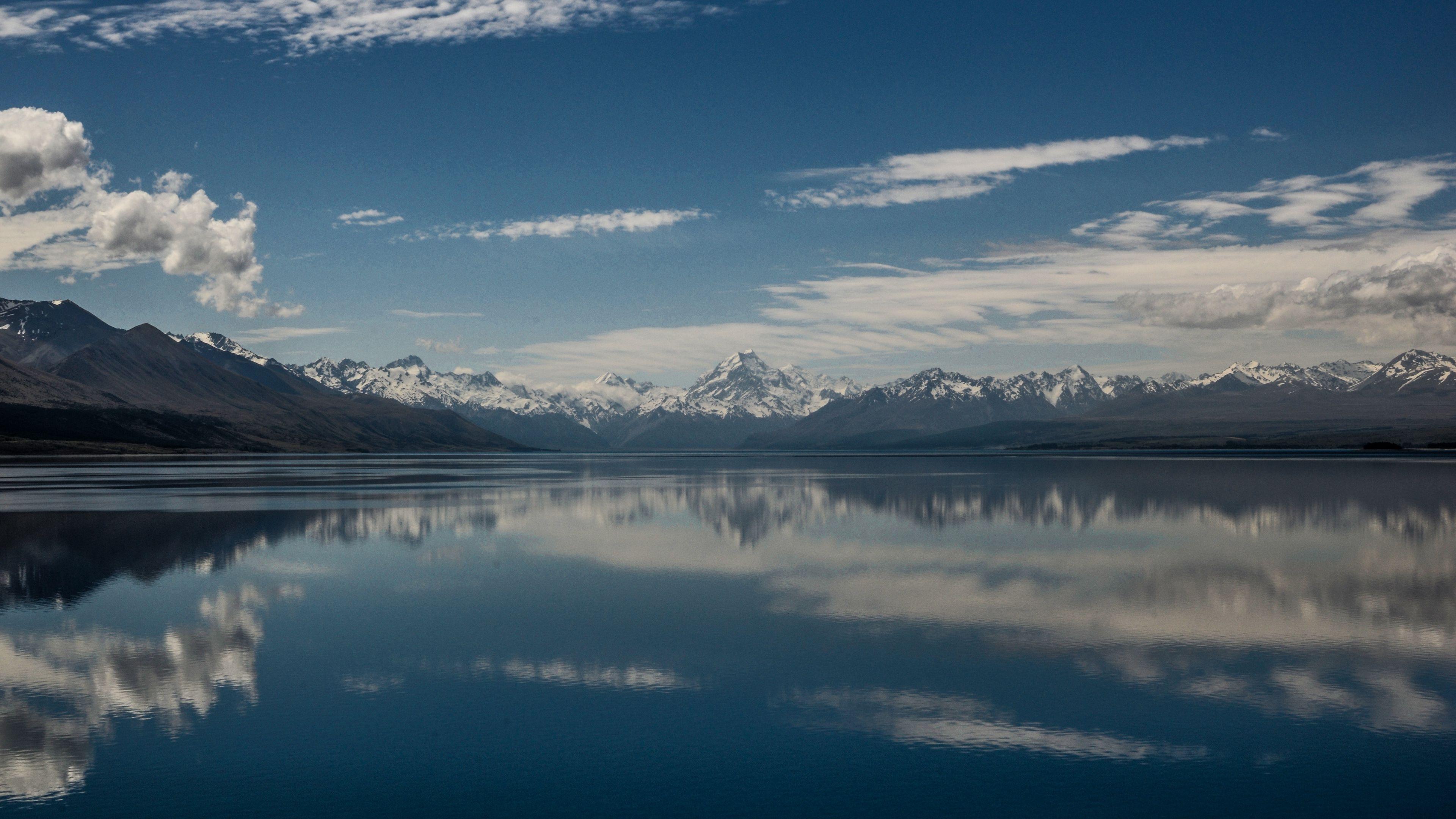 3840x2160 Wallpaper 4k lake pukaki, mountains, skyline, new zealand 4k lake