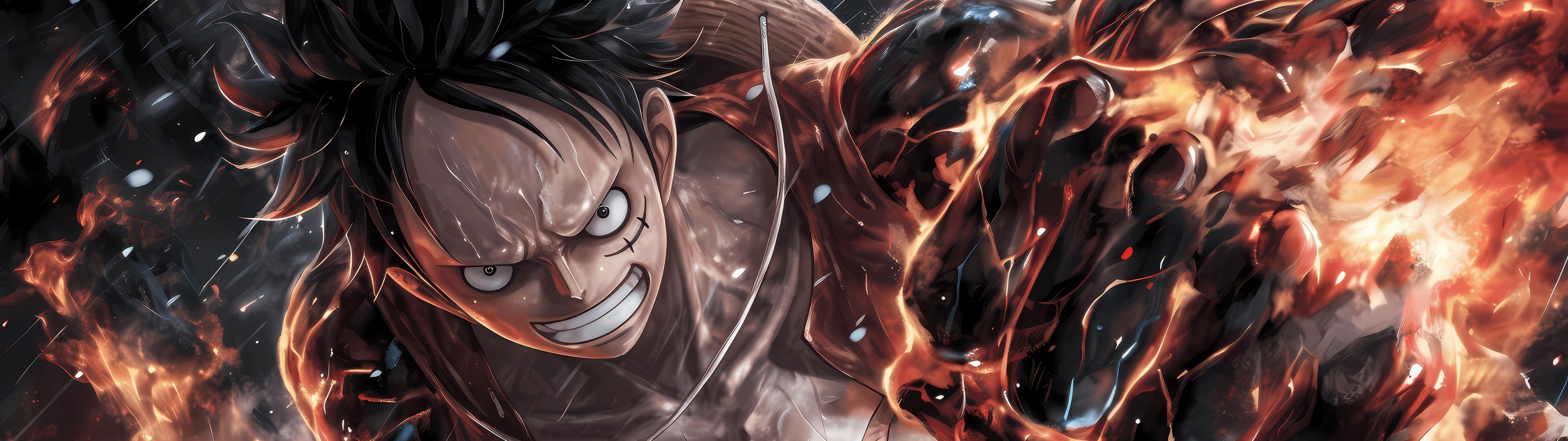 3840x1080 Monkey D. Luffy Wallpaper 4K, Dramatic, Sun God Nika, 5K