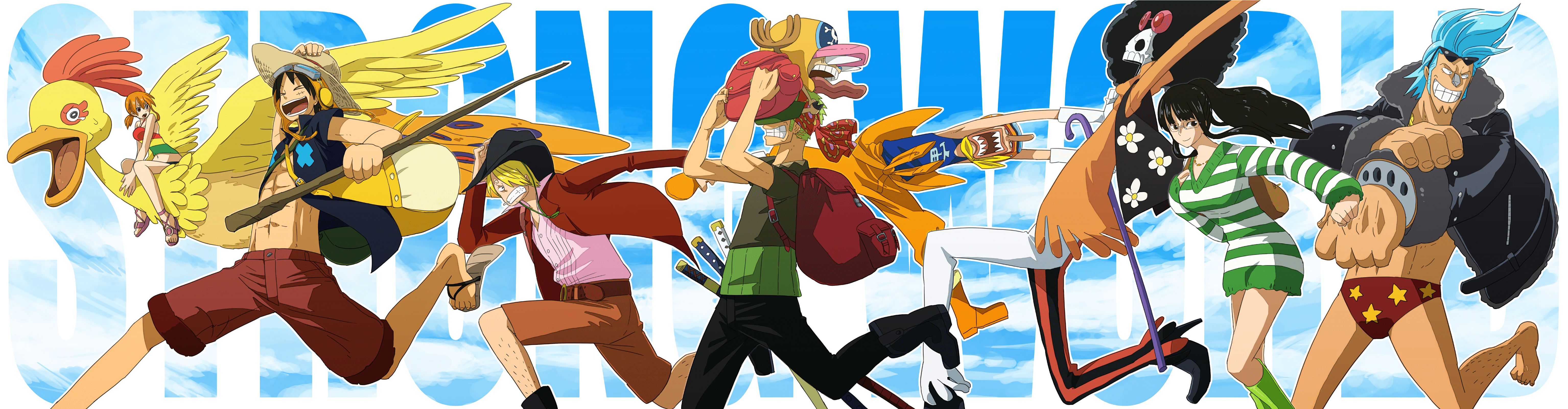 6138x1600 One Piece HD Wallpaper: Luffy & Crew in Action—Usopp, Sanji, Zoro, Robin & More!x1600