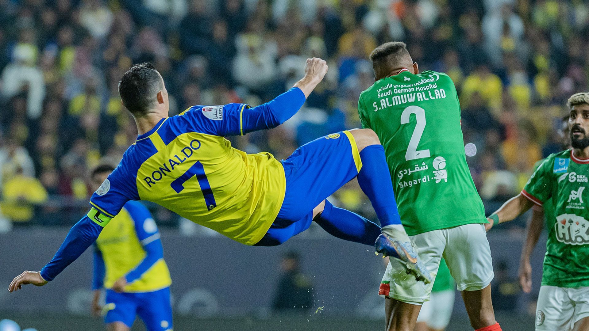 1920x1080 Cristiano Ronaldo Shares Photo Attempting Overhead Kick On Al Nassr Debut. But He Missed The Ball And Booted Player