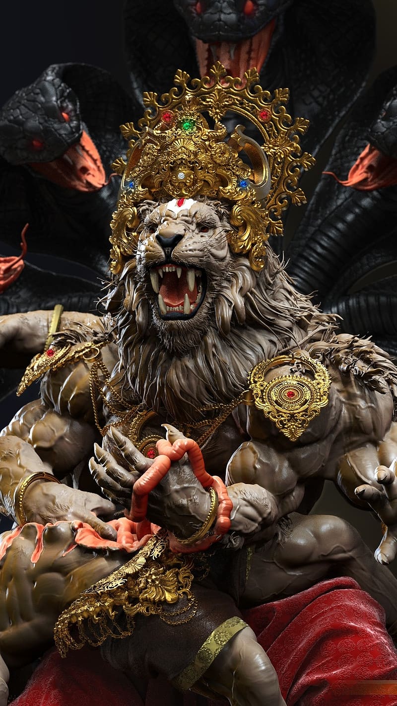 800x1422 HD angry narasimha wallpaper