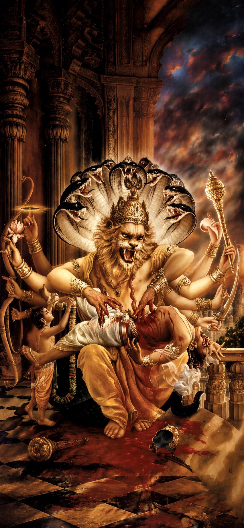 852x1844 Narasimha Phone Wallpaper