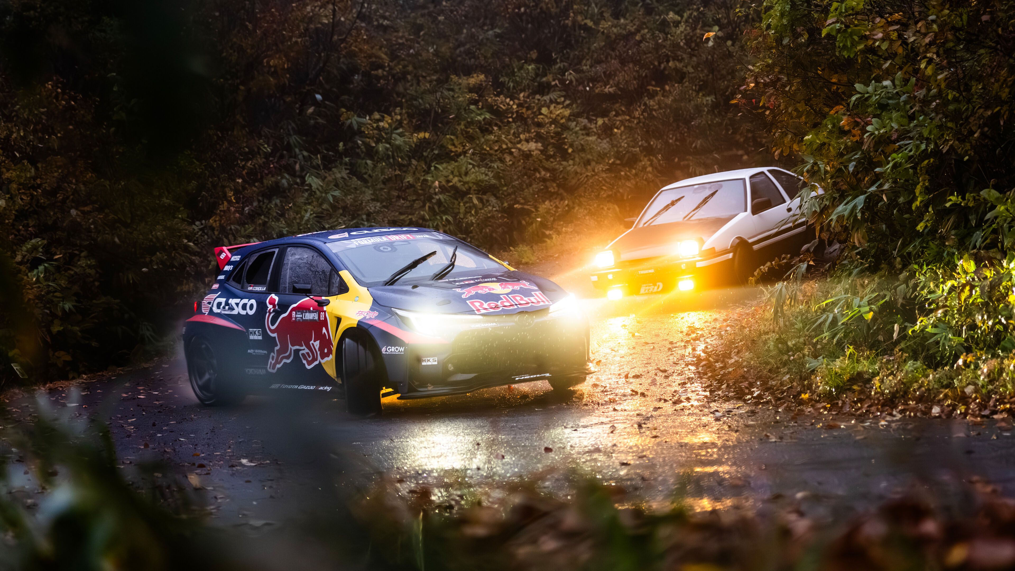 3840x2160 Watch a WRC ace drift against an R 180SX, F40 and Initial D up a mountain