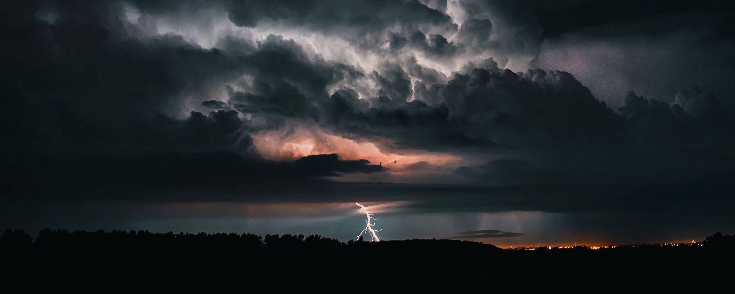 2560x1024 Download wallpaper 2560x1024 lightning, thunderstorm, cloudy