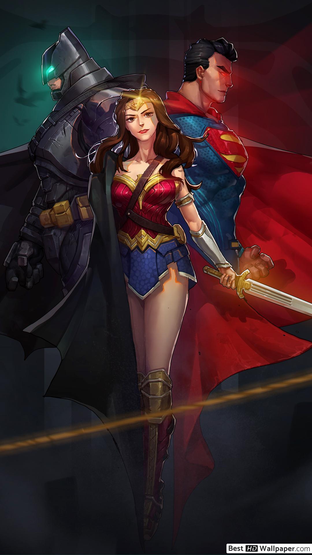 1080x1920 Justice League Heroes Fanart Woman, Batman and Superman