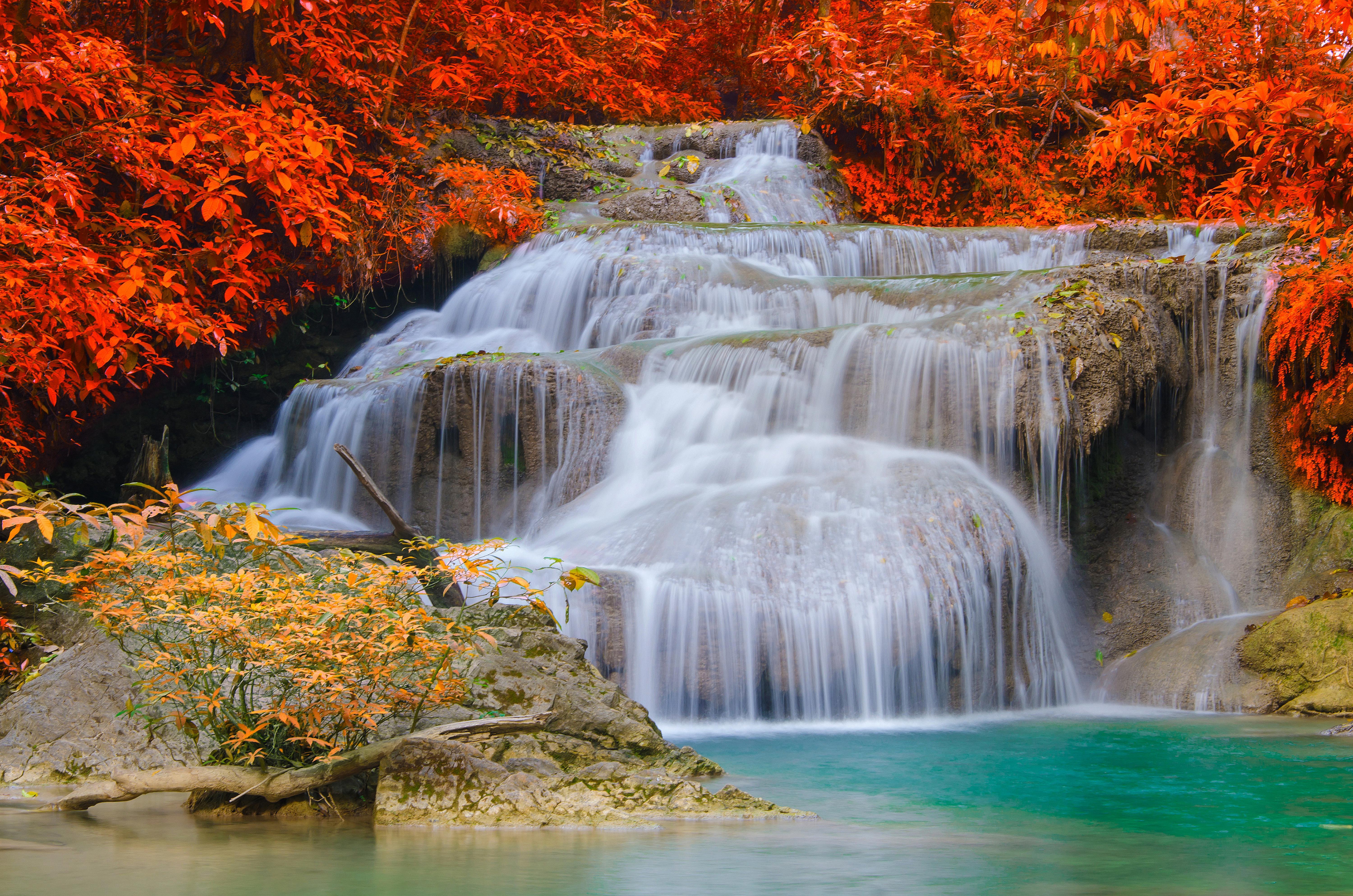 6000x3974 Autumn Waterfalls Wallpaper