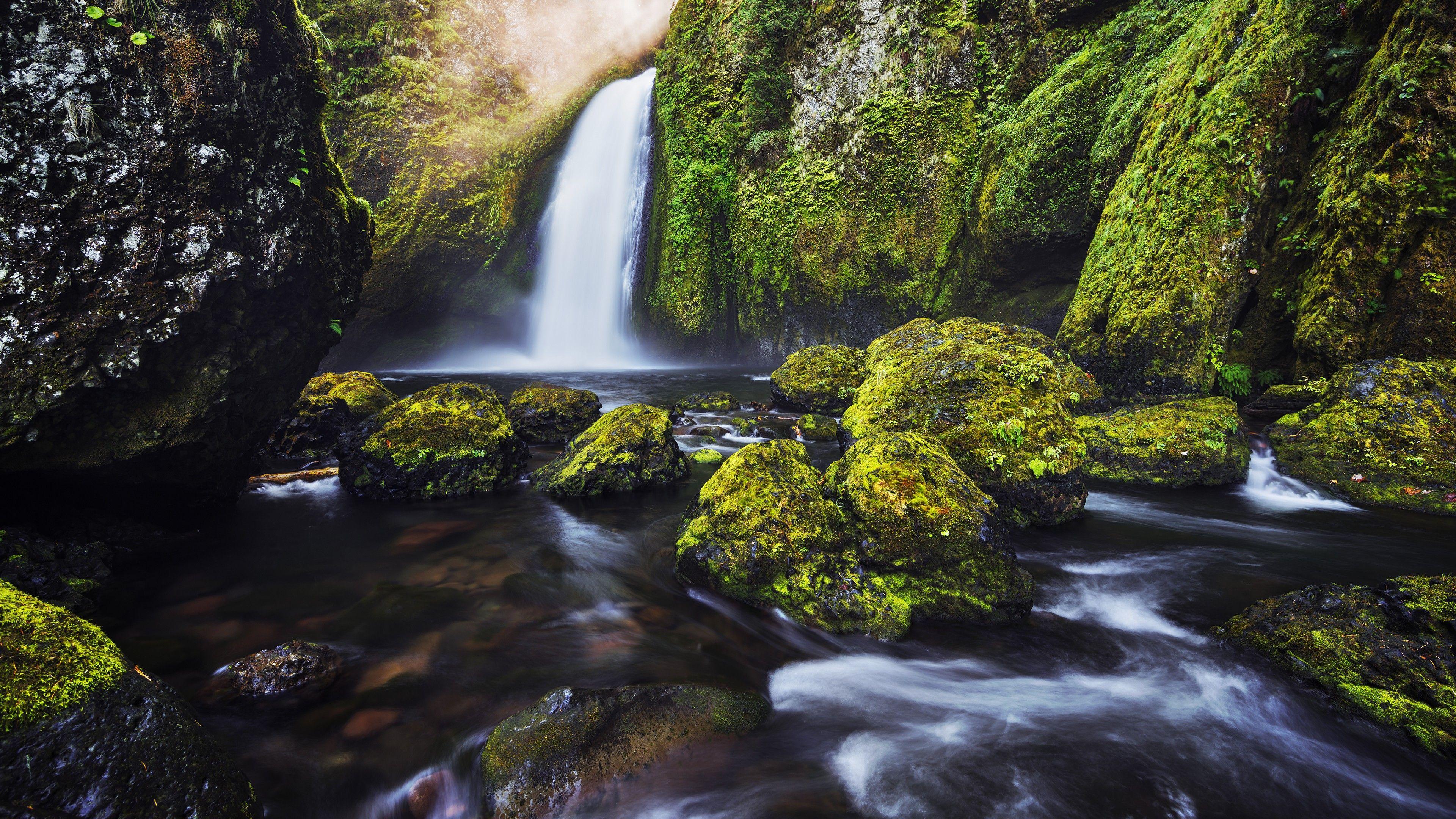 3840x2160 Wallpaper Waterfall, Moss, Green, HD, 4K, Nature