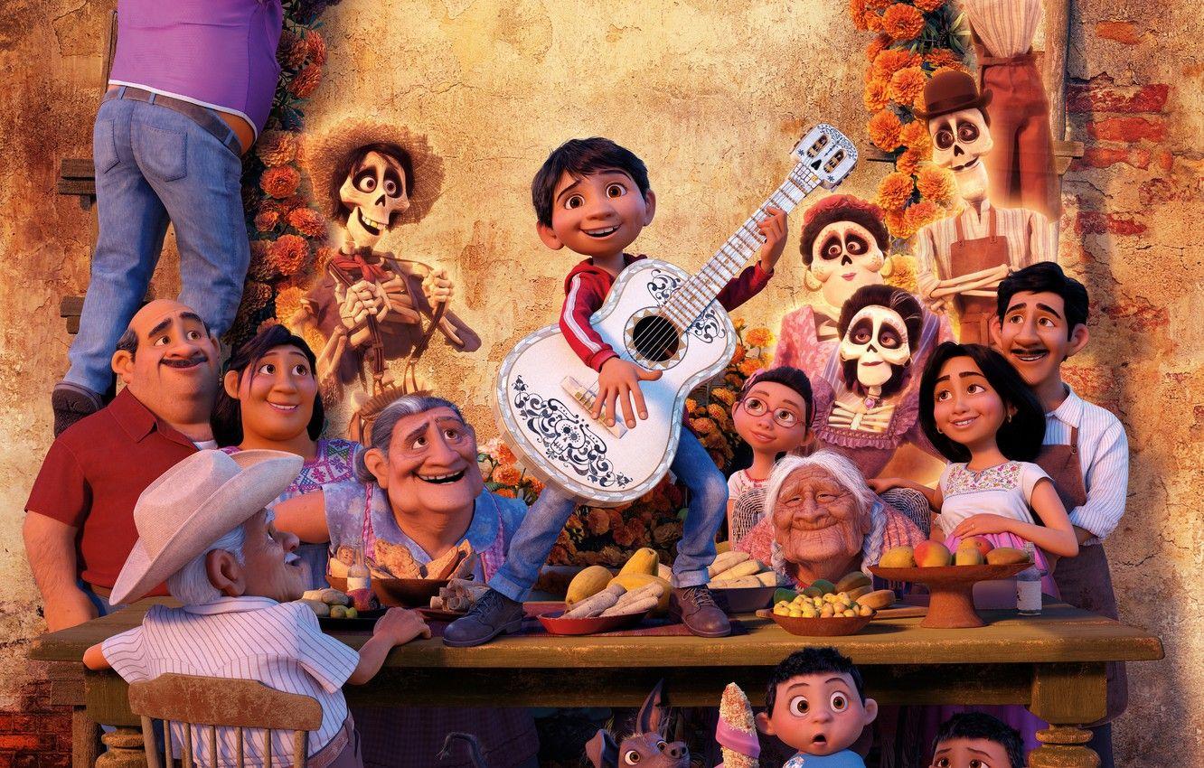 1332x850 Wallpaper table, people, cartoon, guitar, boy, fantasy, Disney