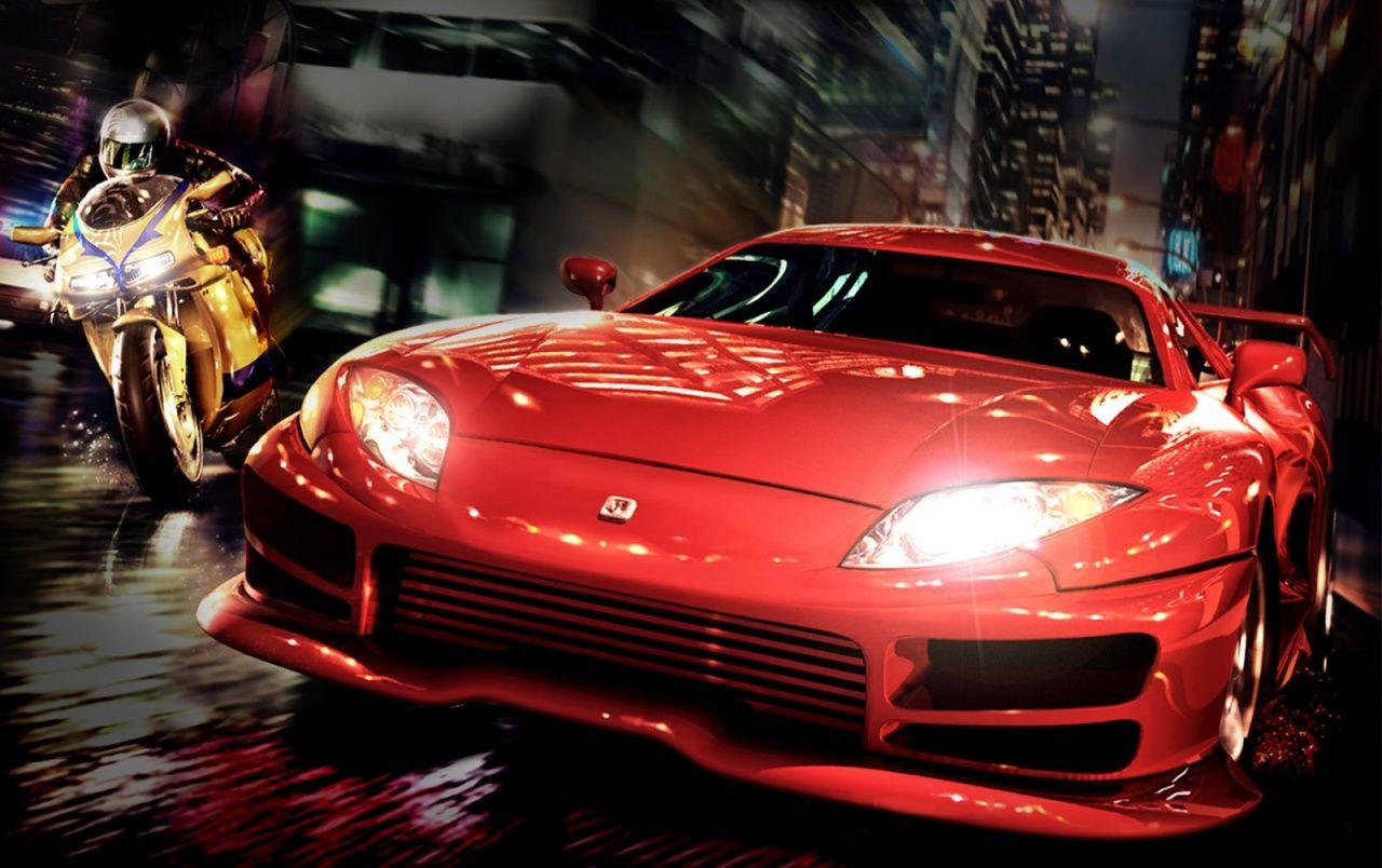 1280x804 Bike vs red car wallpaper. Bike vs red car