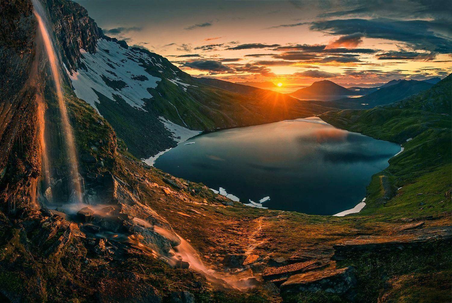 1500x1006 nature, Photography, Landscape, Waterfall, Lake, Mountains, Snow